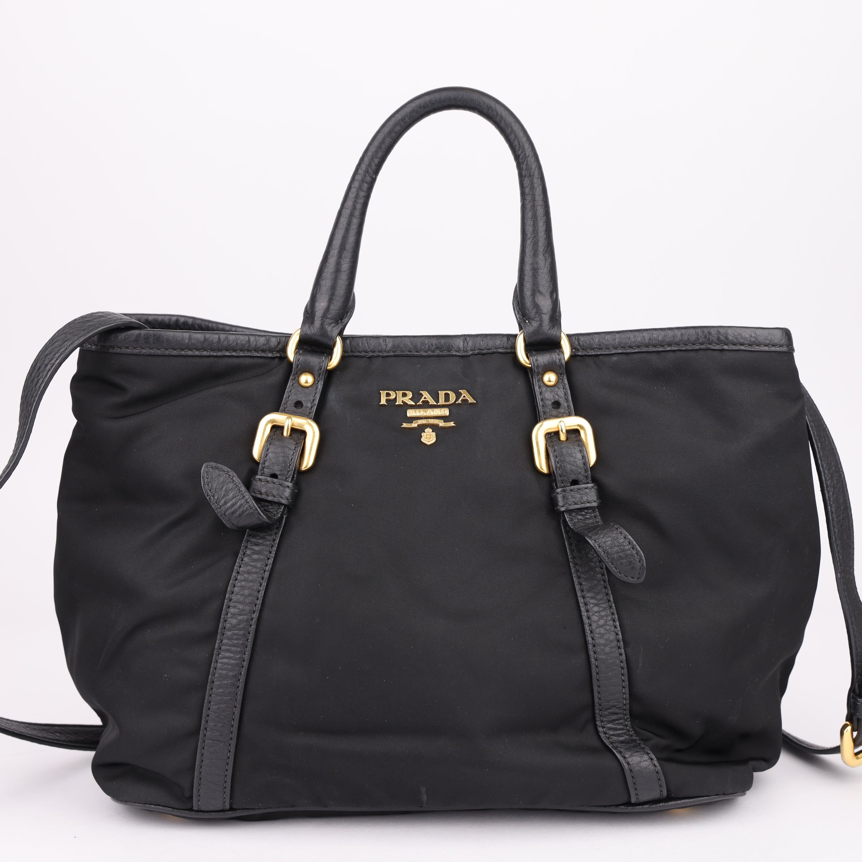 J1513 PRADA Tote Bag Black Tessuto Saffiano Leather- Pre Owned