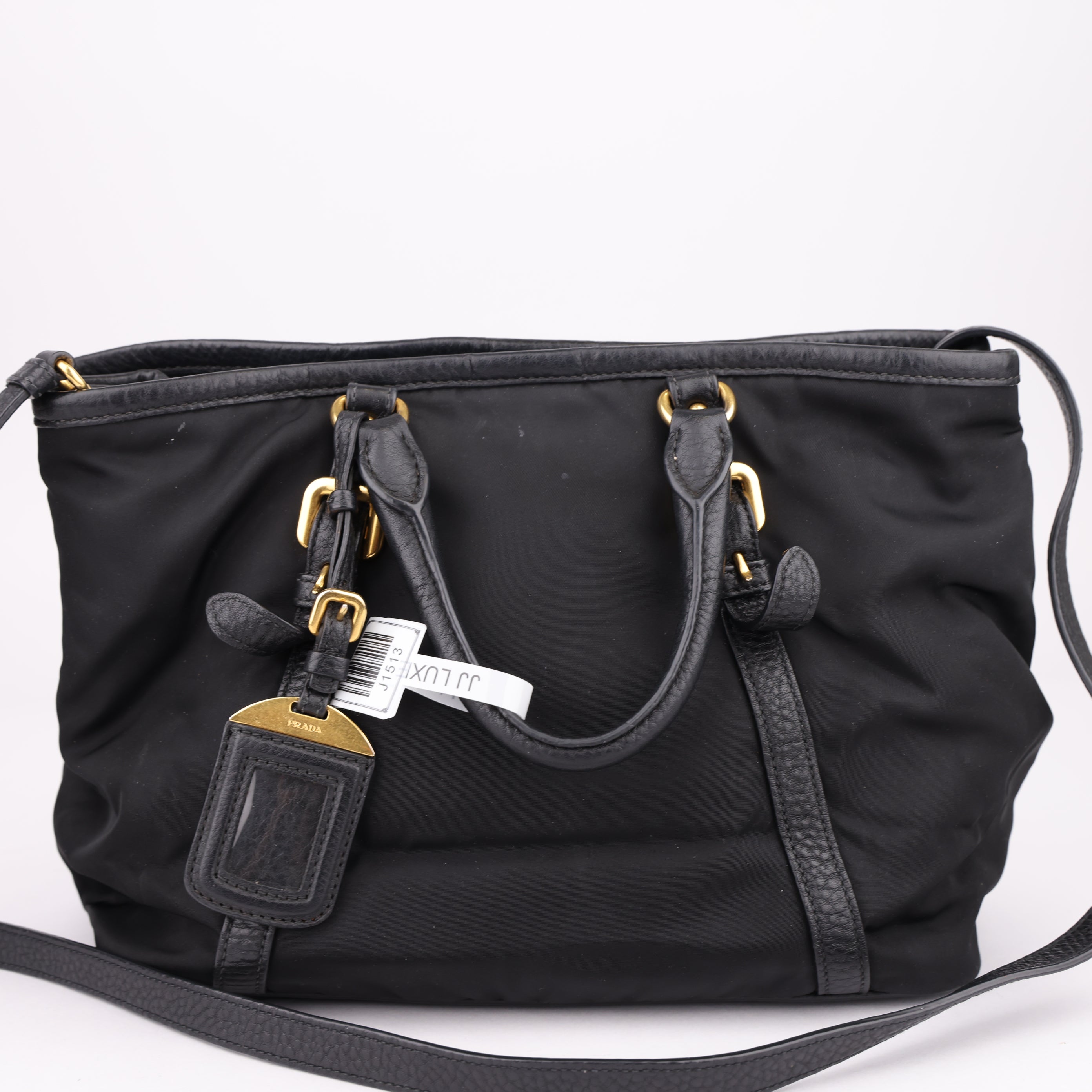 J1513 PRADA Tote Bag Black Tessuto Saffiano Leather- Pre Owned