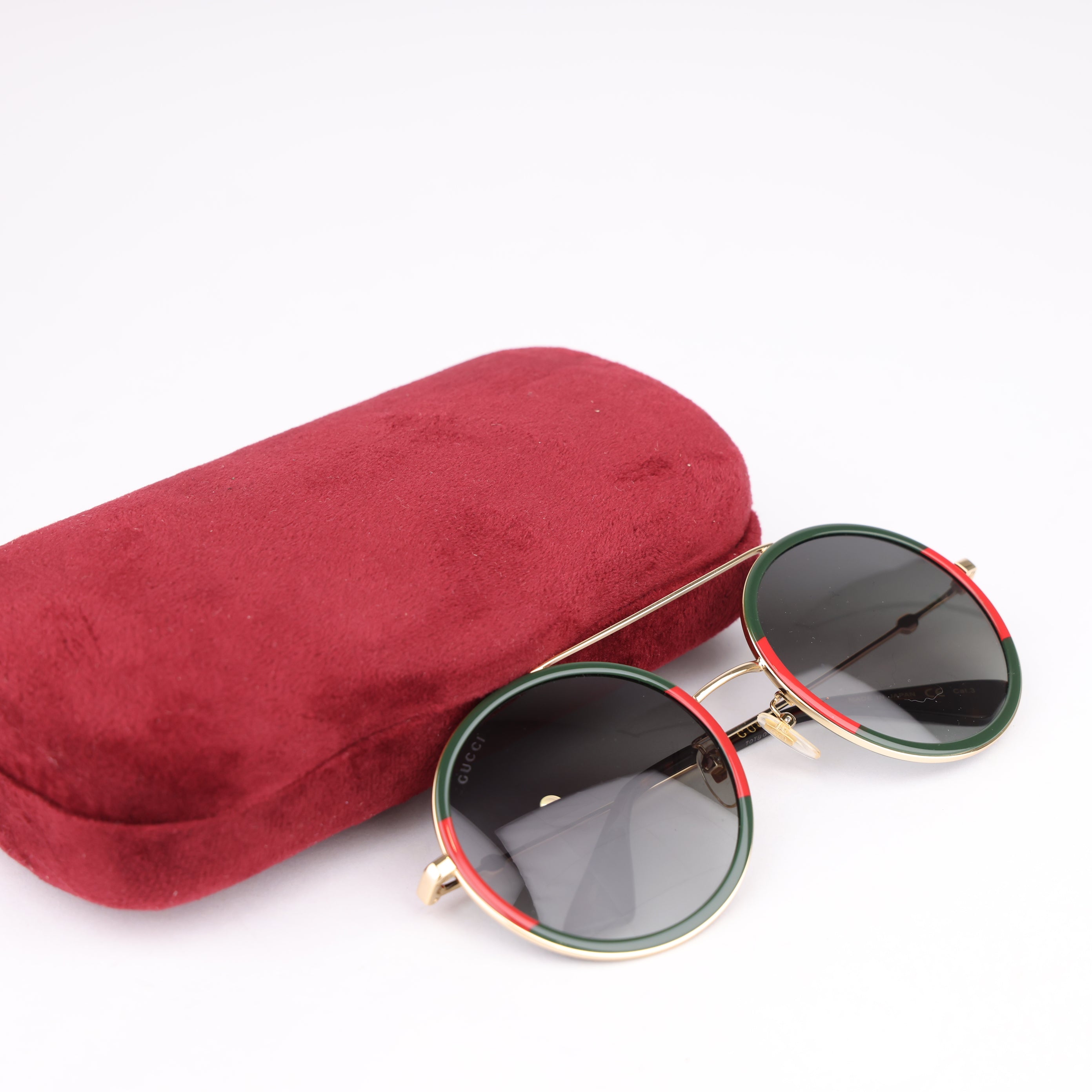 J1519 Gucci Brown Stripe Oval Pilot Sunglasses- Pre Owned