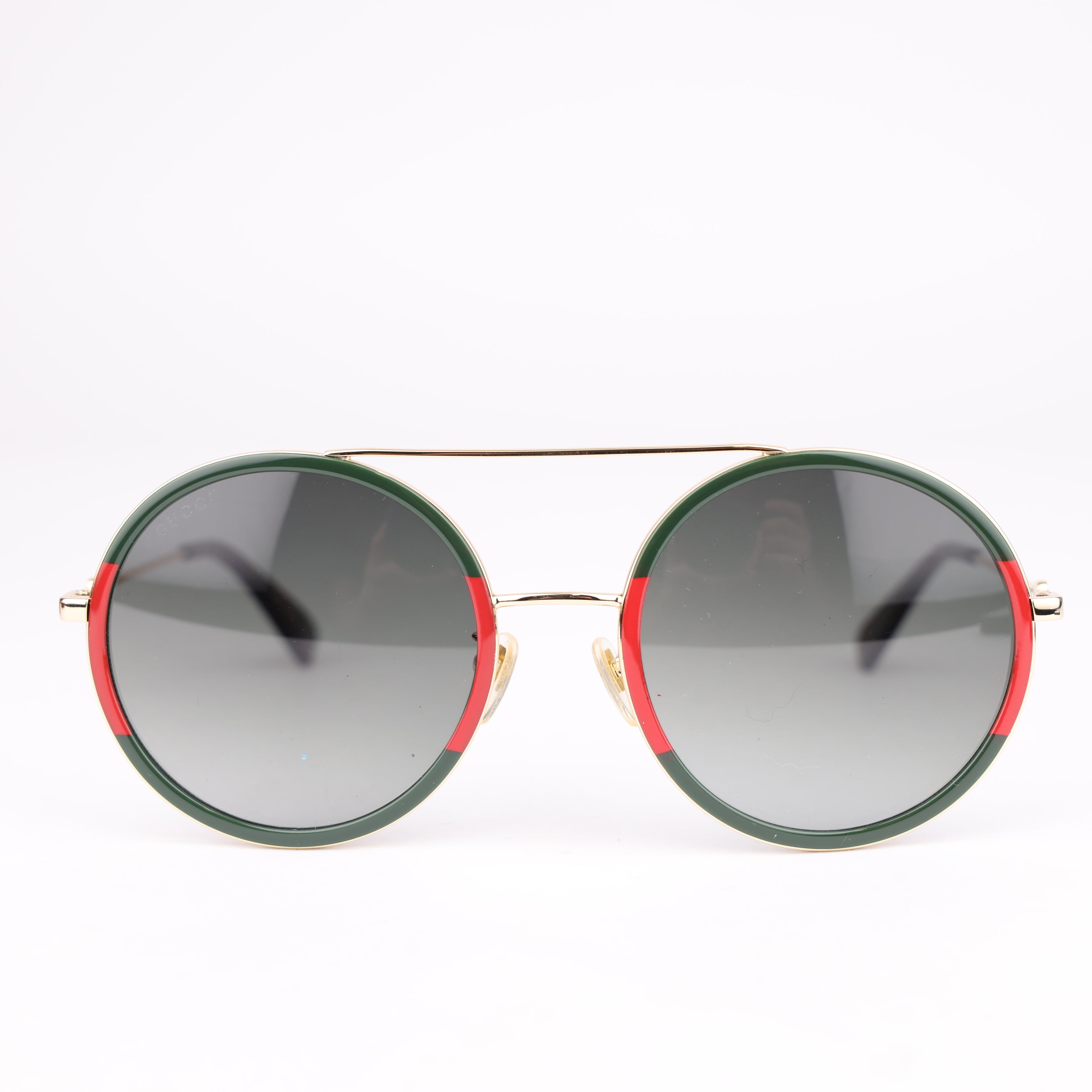 J1519 Gucci Brown Stripe Oval Pilot Sunglasses- Pre Owned