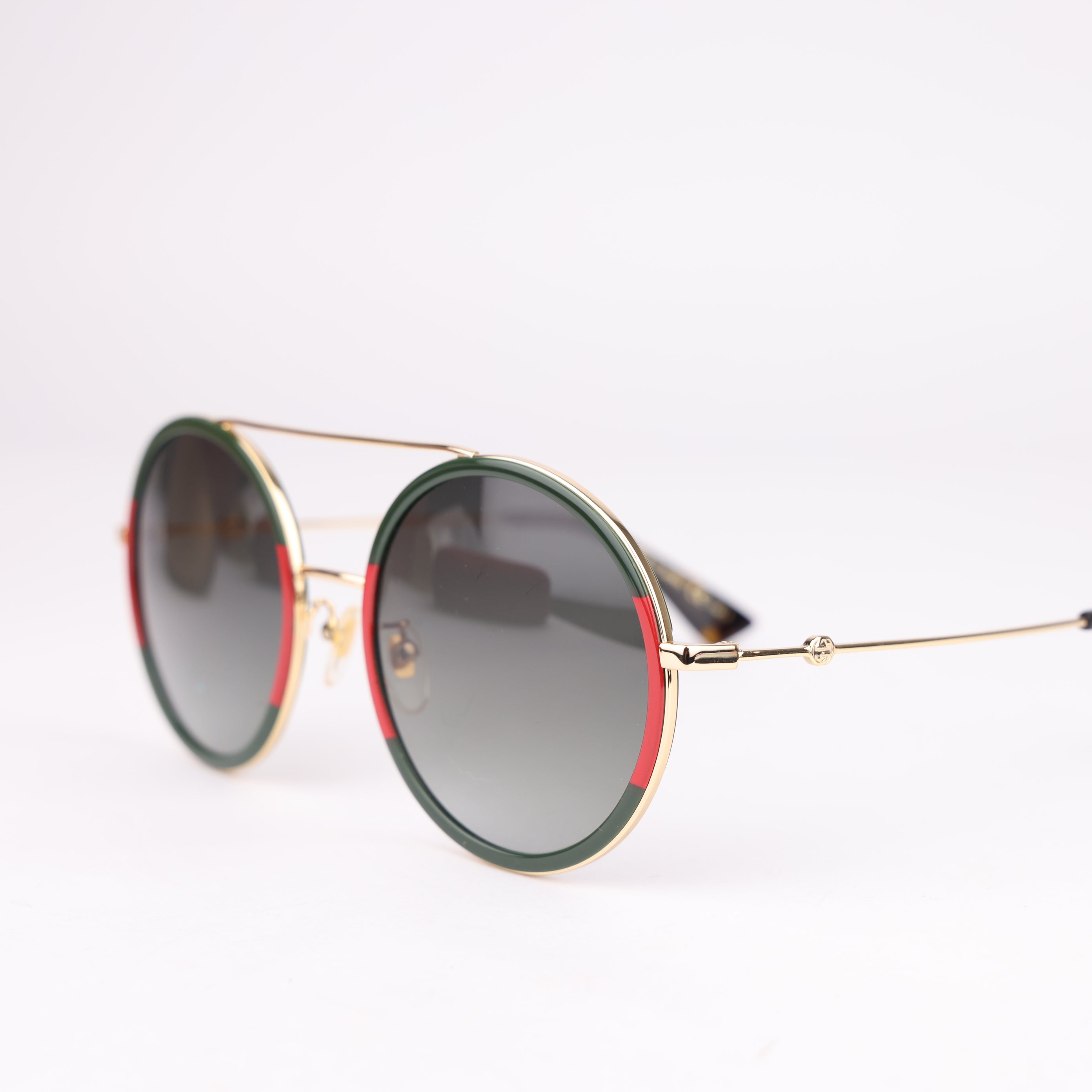 J1519 Gucci Brown Stripe Oval Pilot Sunglasses- Pre Owned