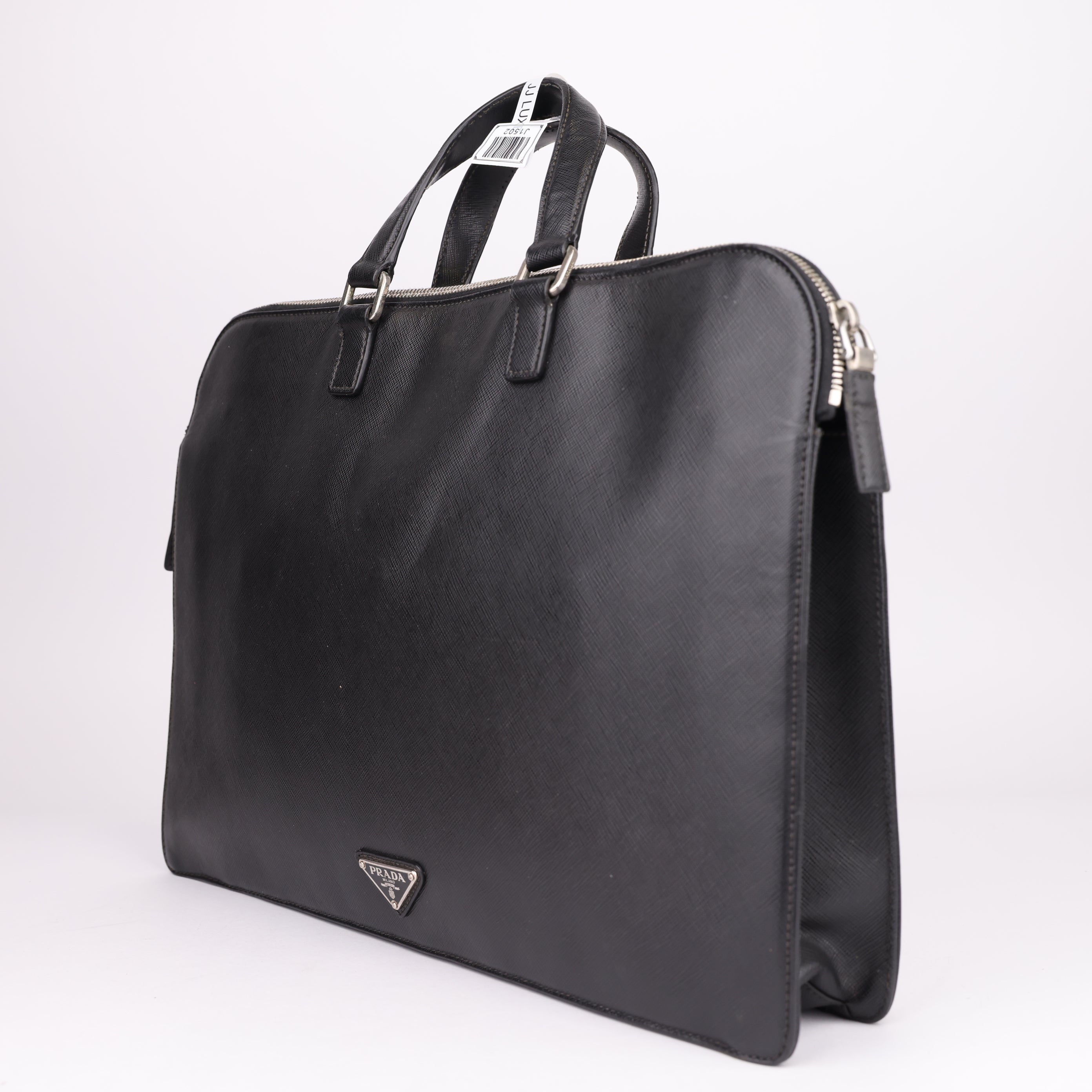 J1502 Prada Black Saffiano Business Bag Leather Pony- Pre Owned