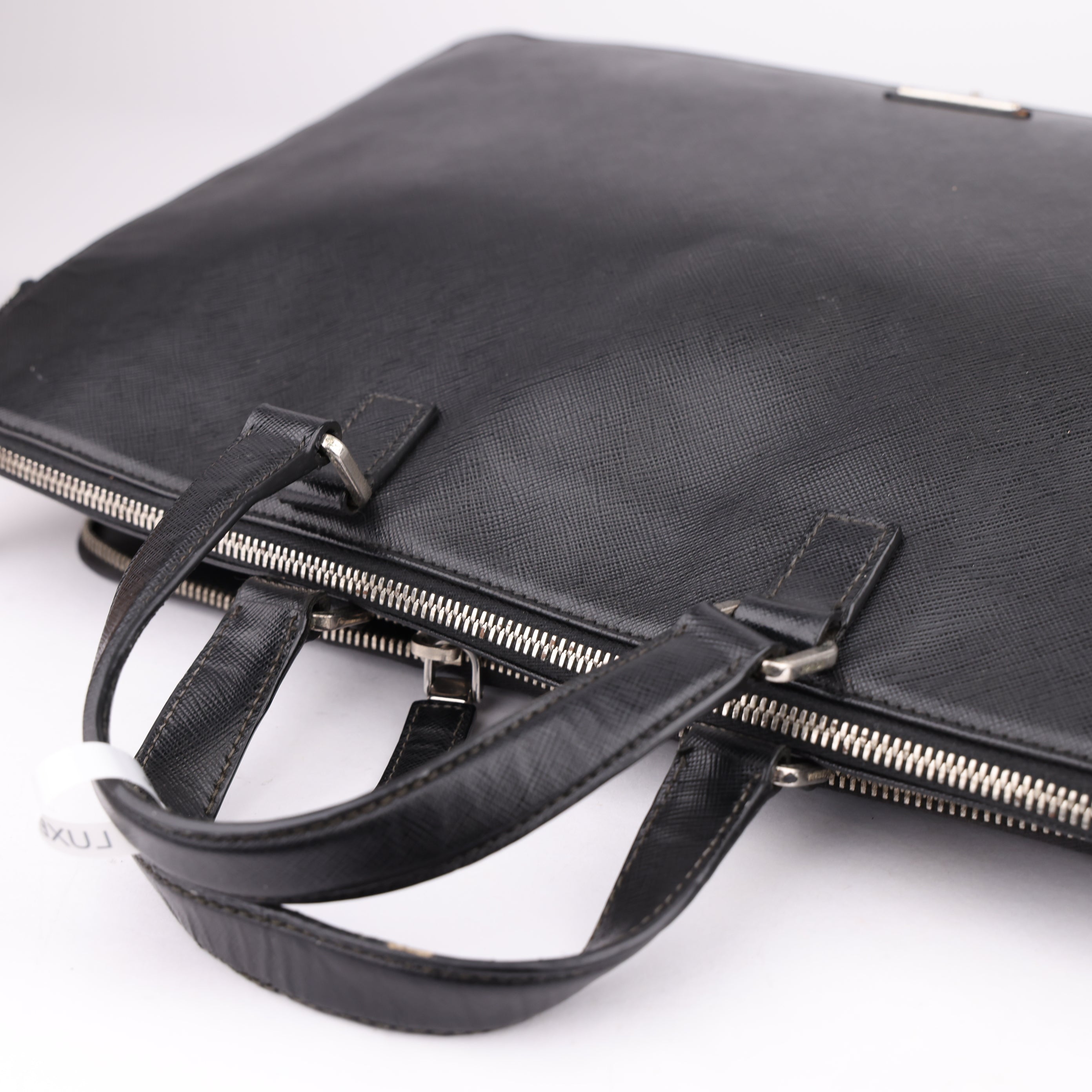 J1502 Prada Black Saffiano Business Bag Leather Pony- Pre Owned