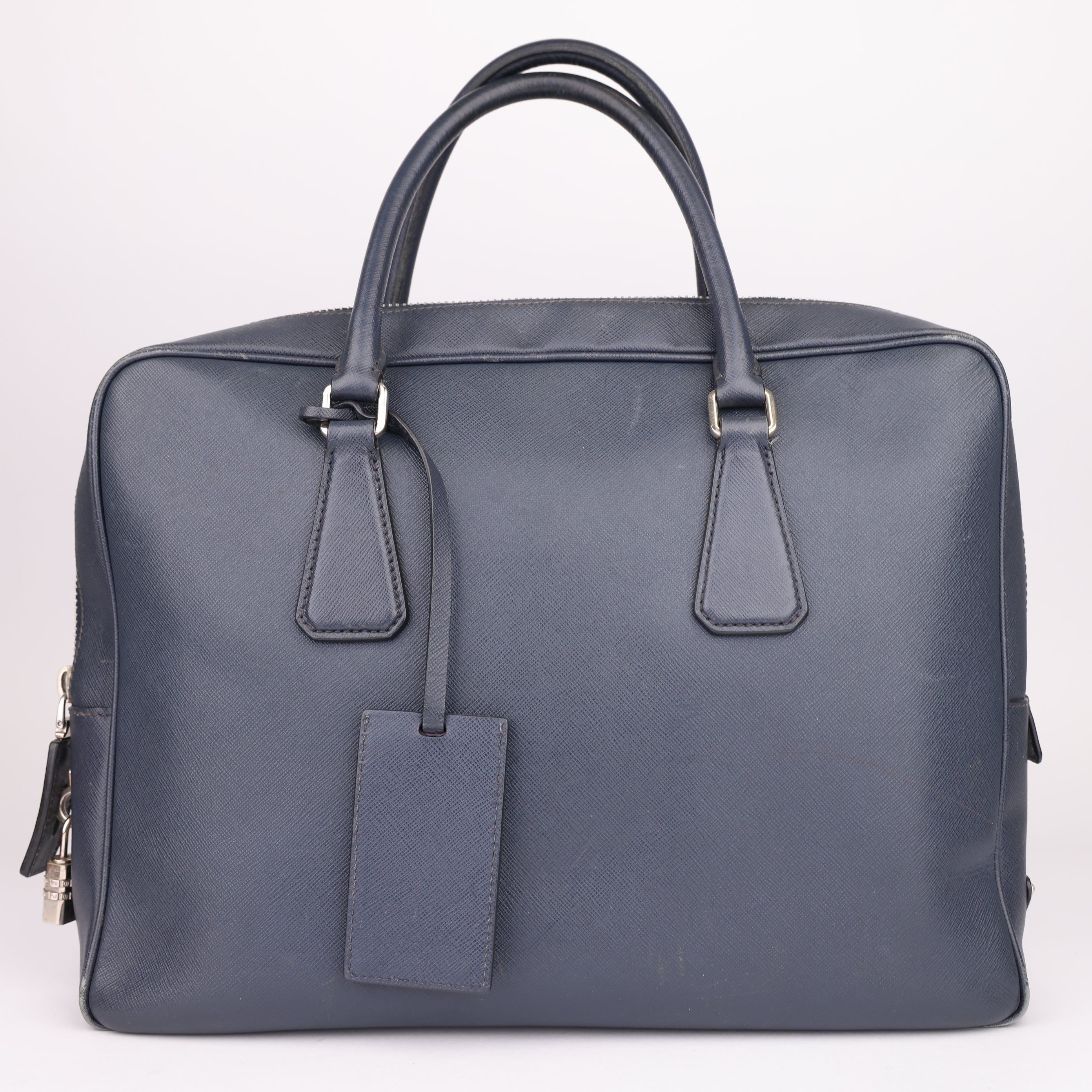 J1503 Prada Navy Blue Lux Saffiano Leather Luggage Bag- Pre Owned