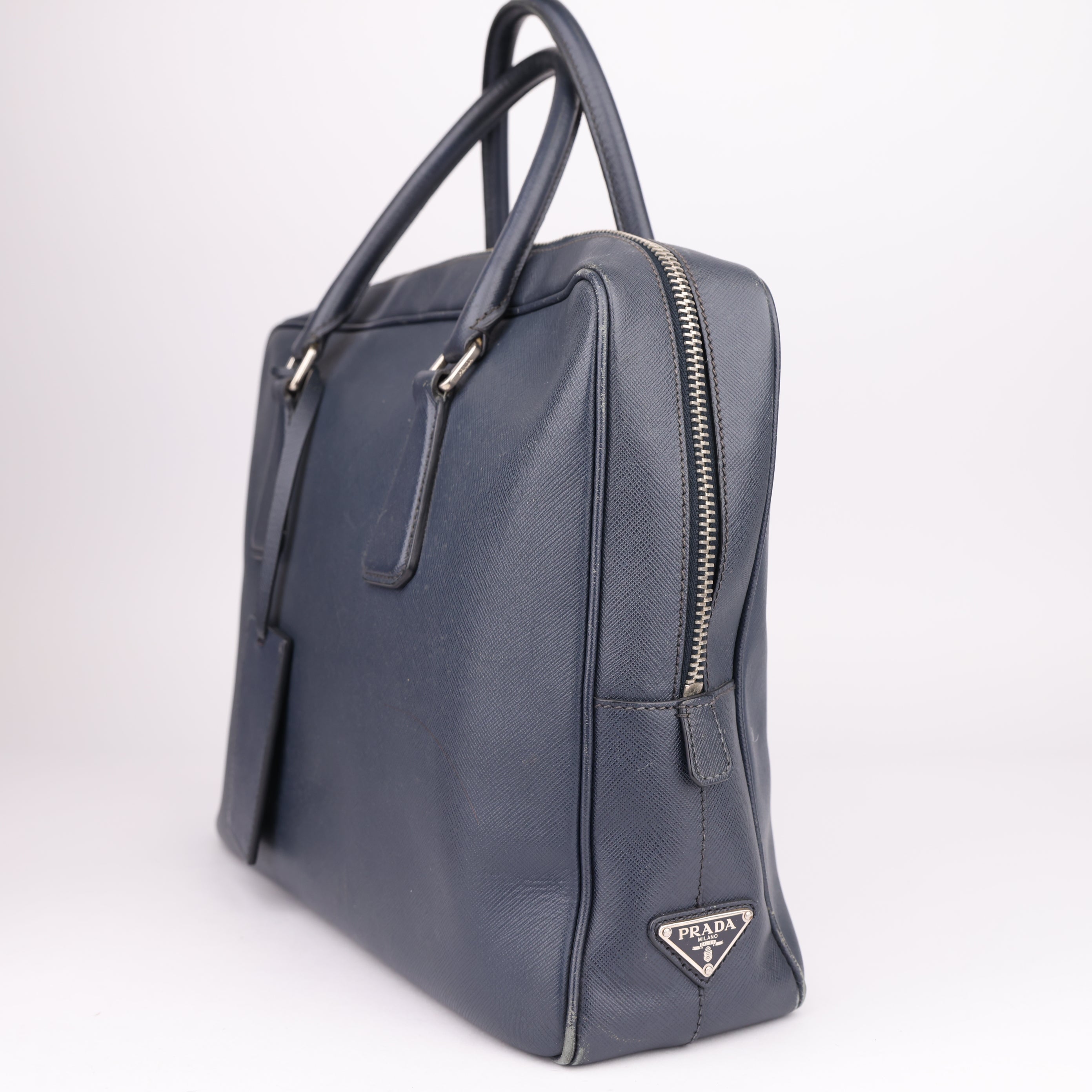 J1503 Prada Navy Blue Lux Saffiano Leather Luggage Bag- Pre Owned