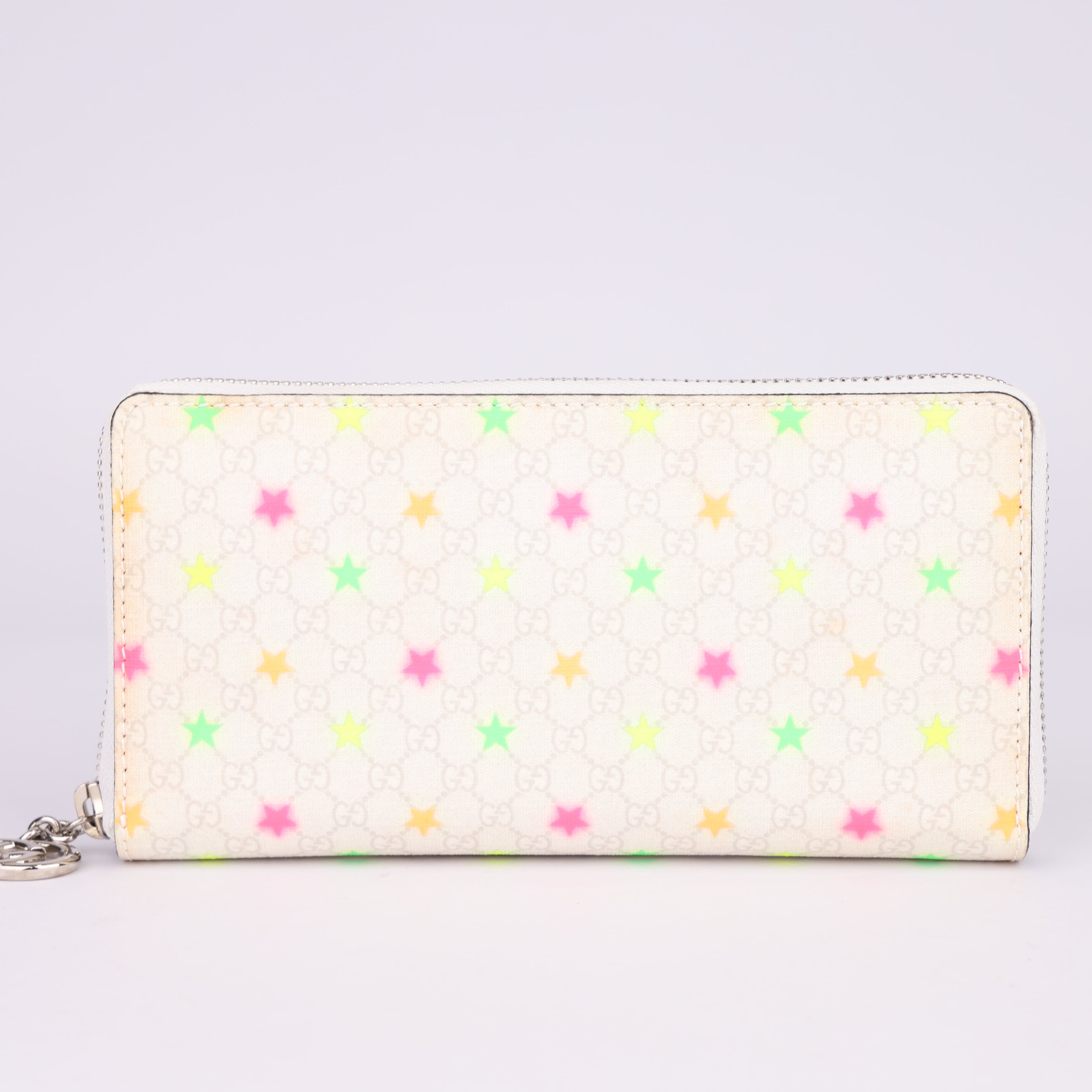J1481 Gucci Zip Around Wallet White Micro GG Supreme Stars Canvas - Pre Owned