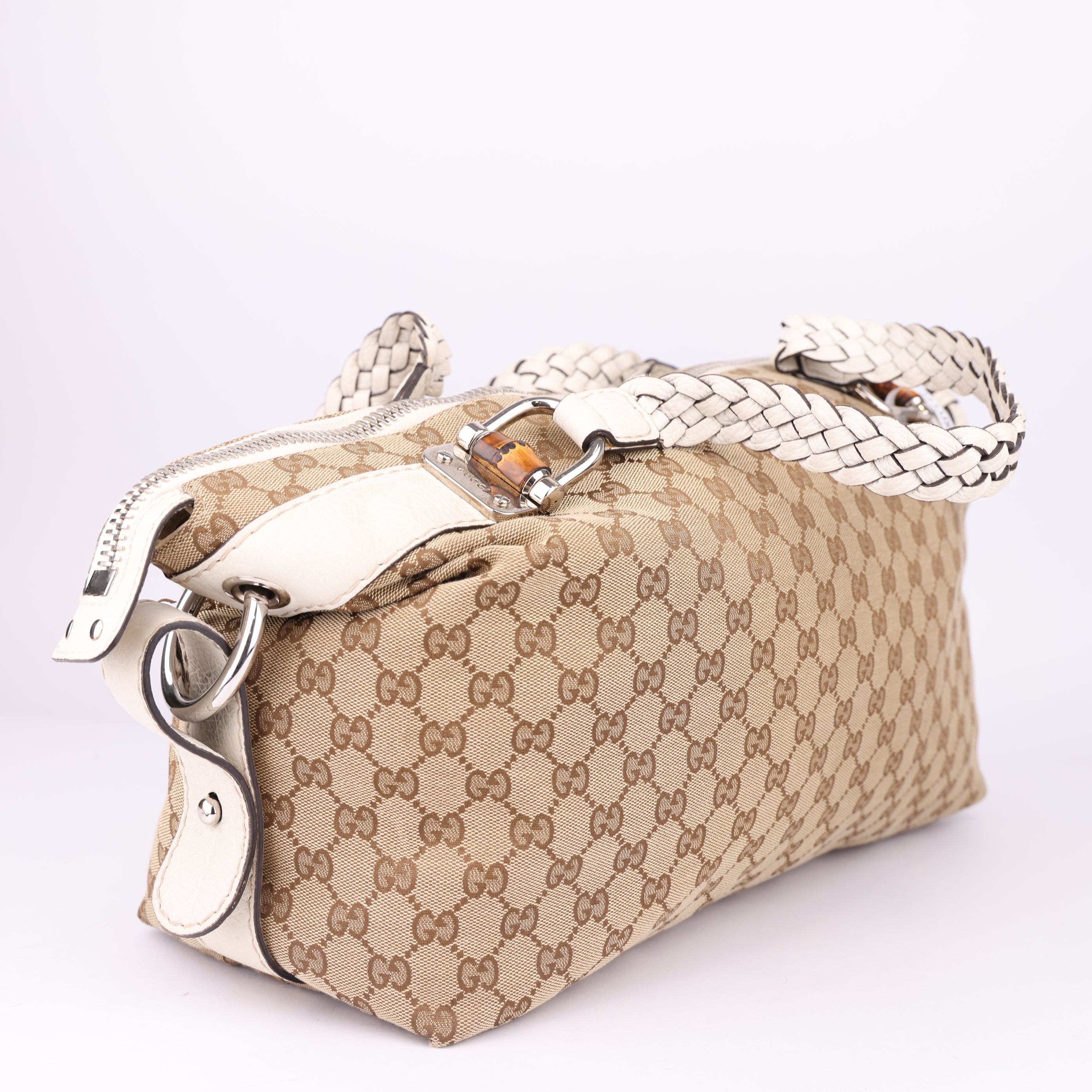 J1467 Gucci GG Monogram Bamboo Bar Shoulder Bag- Pre Owned