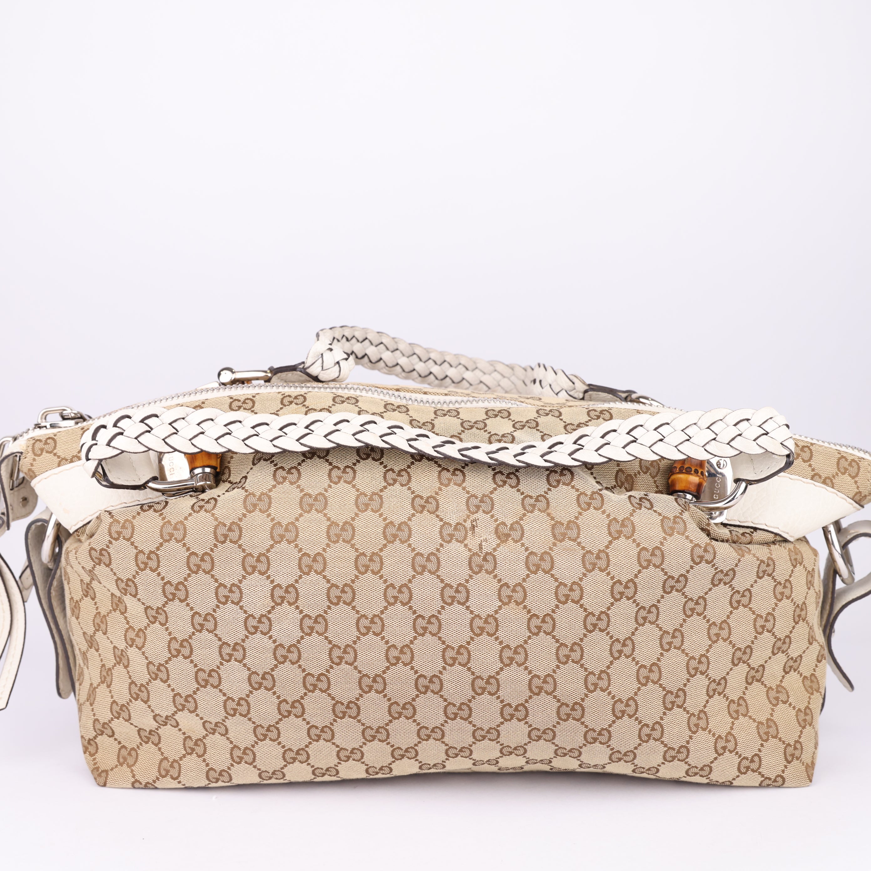 J1467 Gucci GG Monogram Bamboo Bar Shoulder Bag- Pre Owned