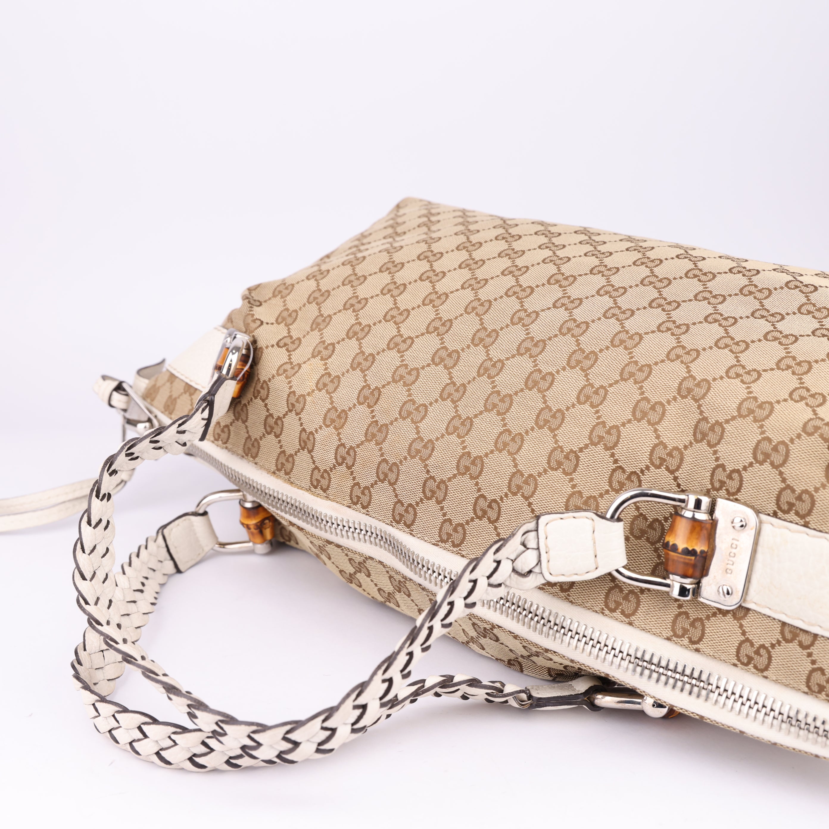 J1467 Gucci GG Monogram Bamboo Bar Shoulder Bag- Pre Owned