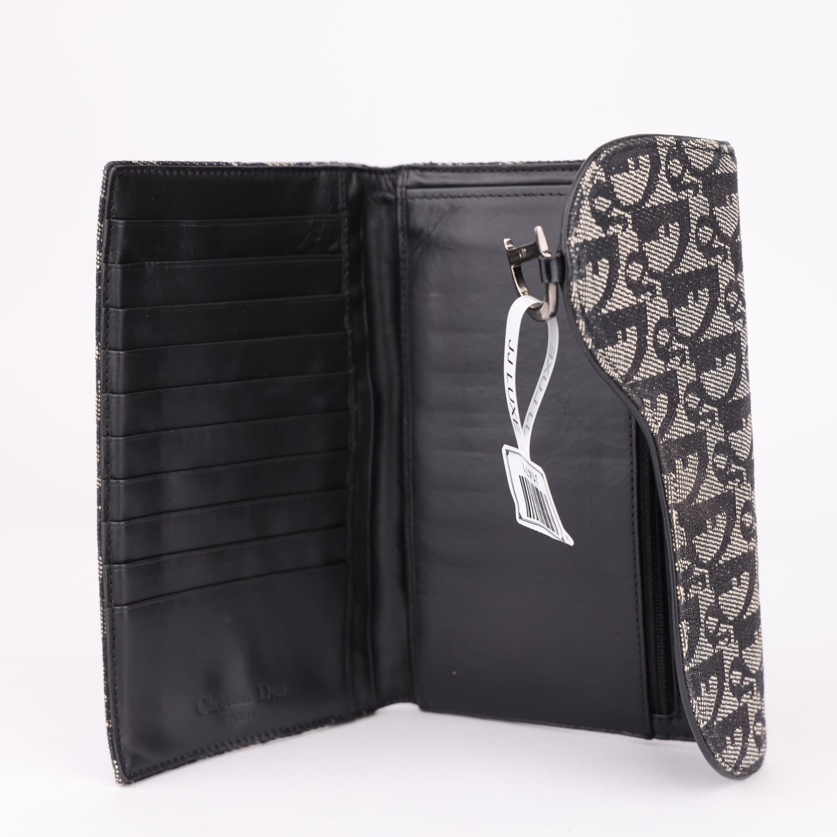 J1471 Christian Dior Blue Diorissimo Canvas Saddle Long Wallet - Pre Owned