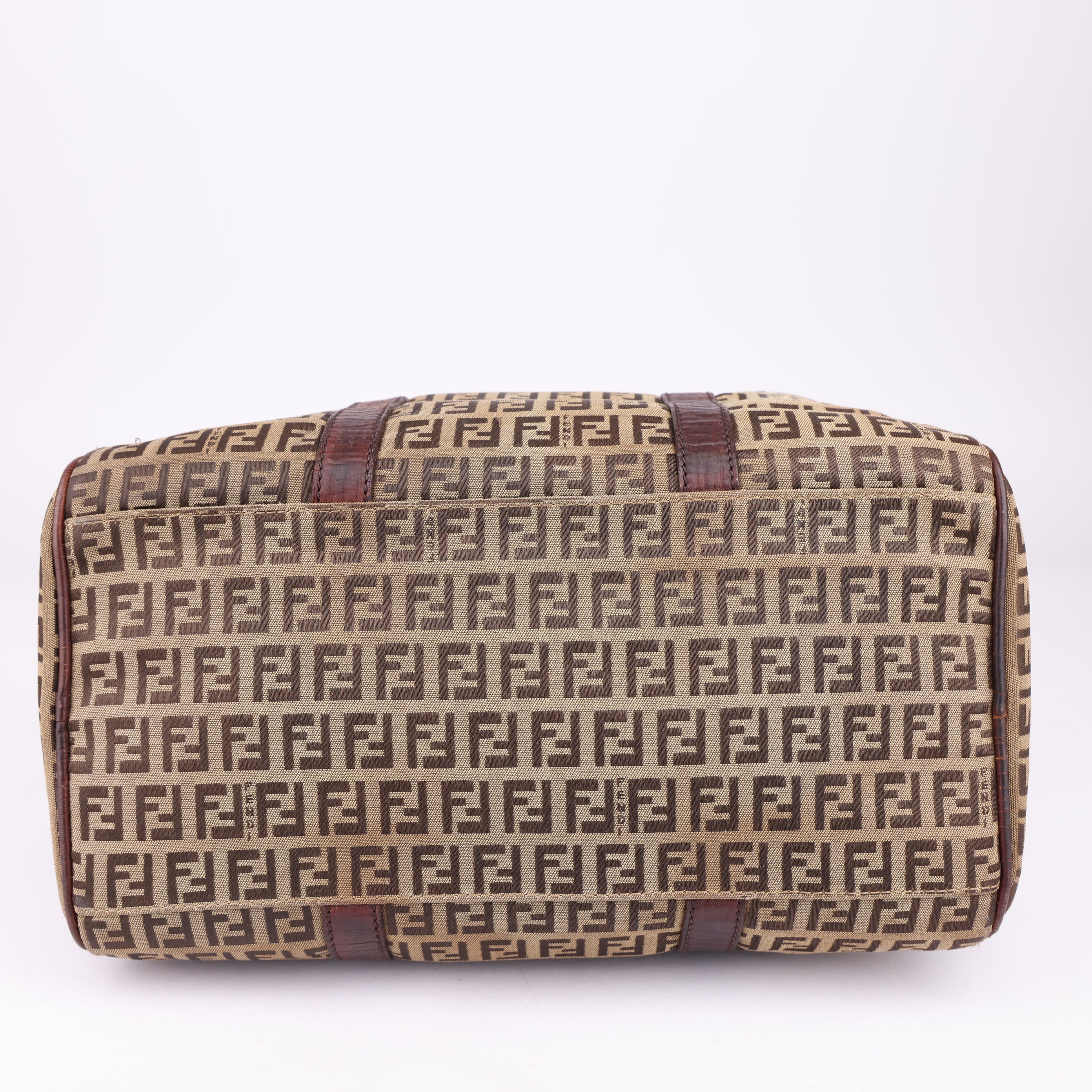 J1477 Fendi Beige Zucchino Canvas Small Boston Bag- Pre Owned