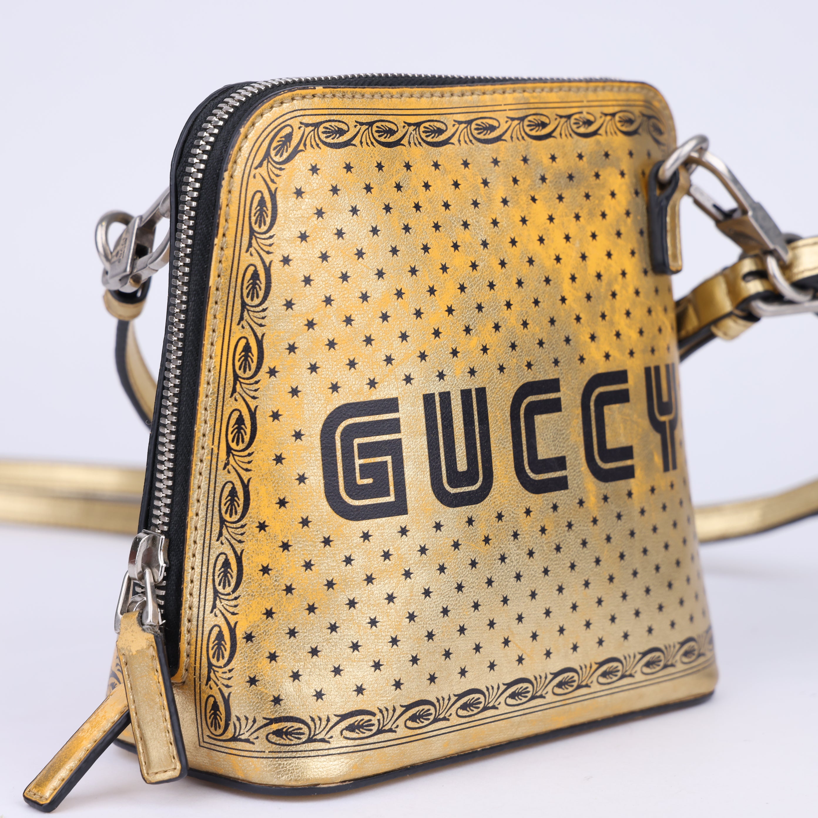 J1473 GUCCI Metallic Guccy Mini Crossbody Gold/Black- Pre Owned