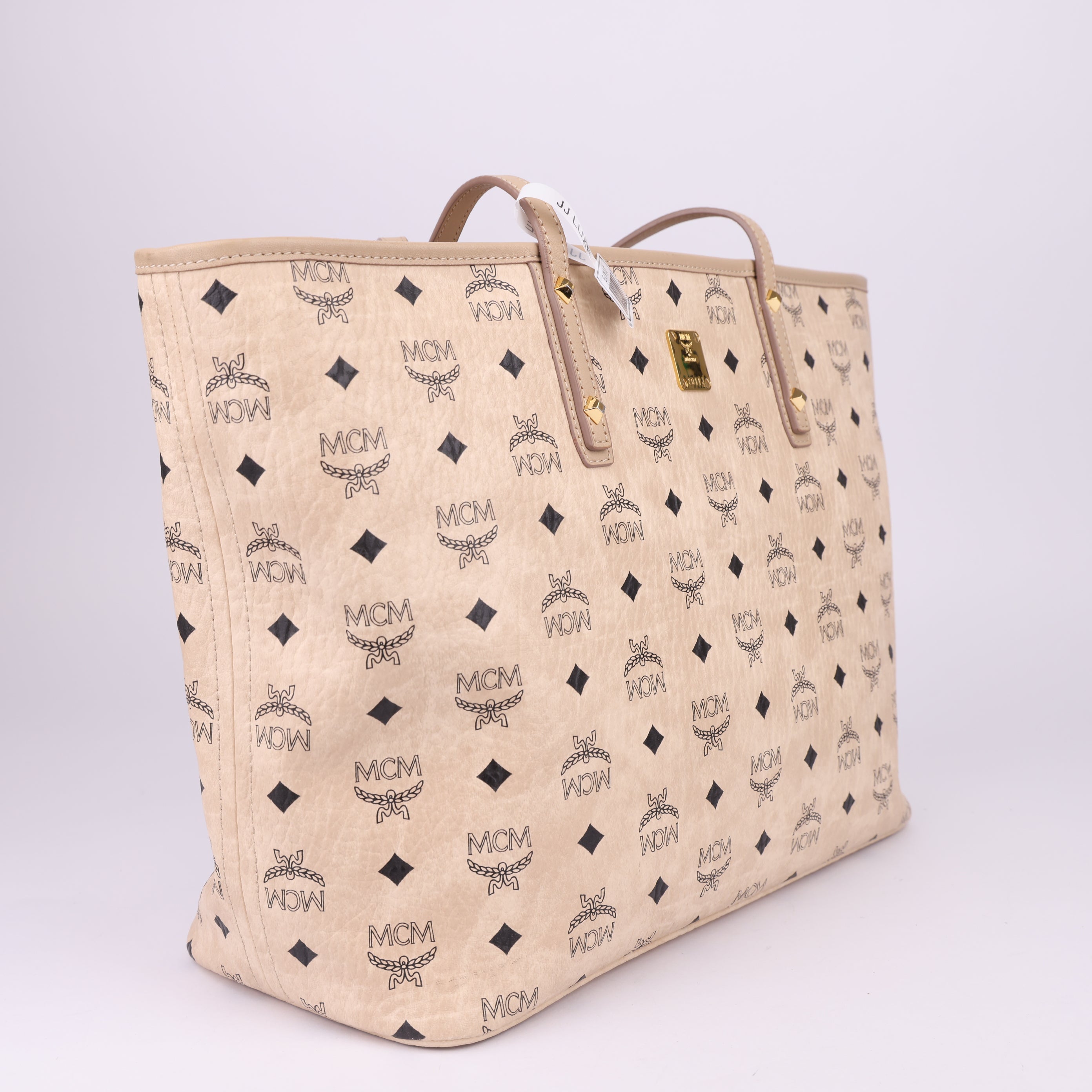 J1479 MCM Anya Top Zip Shopper Visetos Medium Beige- Pre Owned