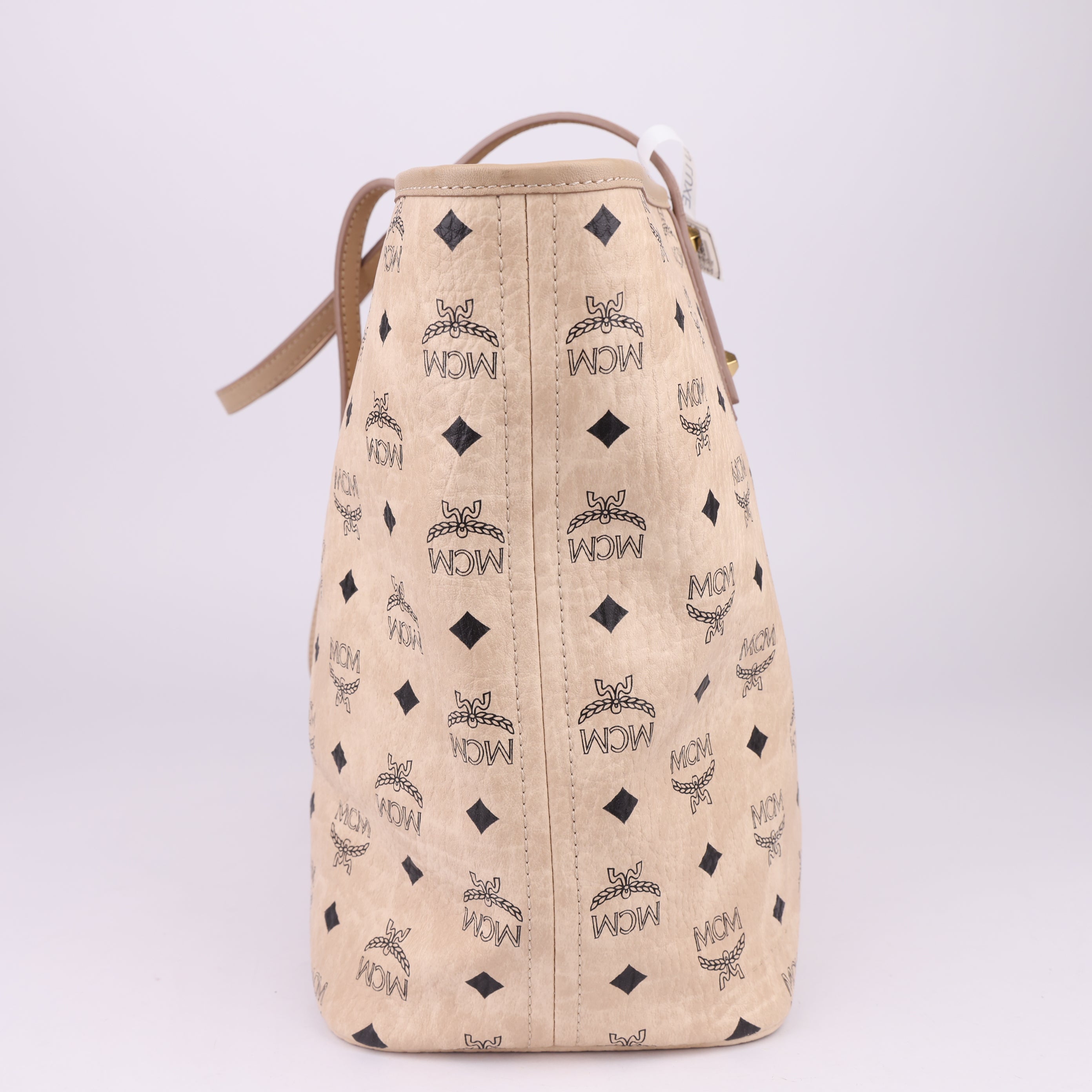 J1479 MCM Anya Top Zip Shopper Visetos Medium Beige- Pre Owned
