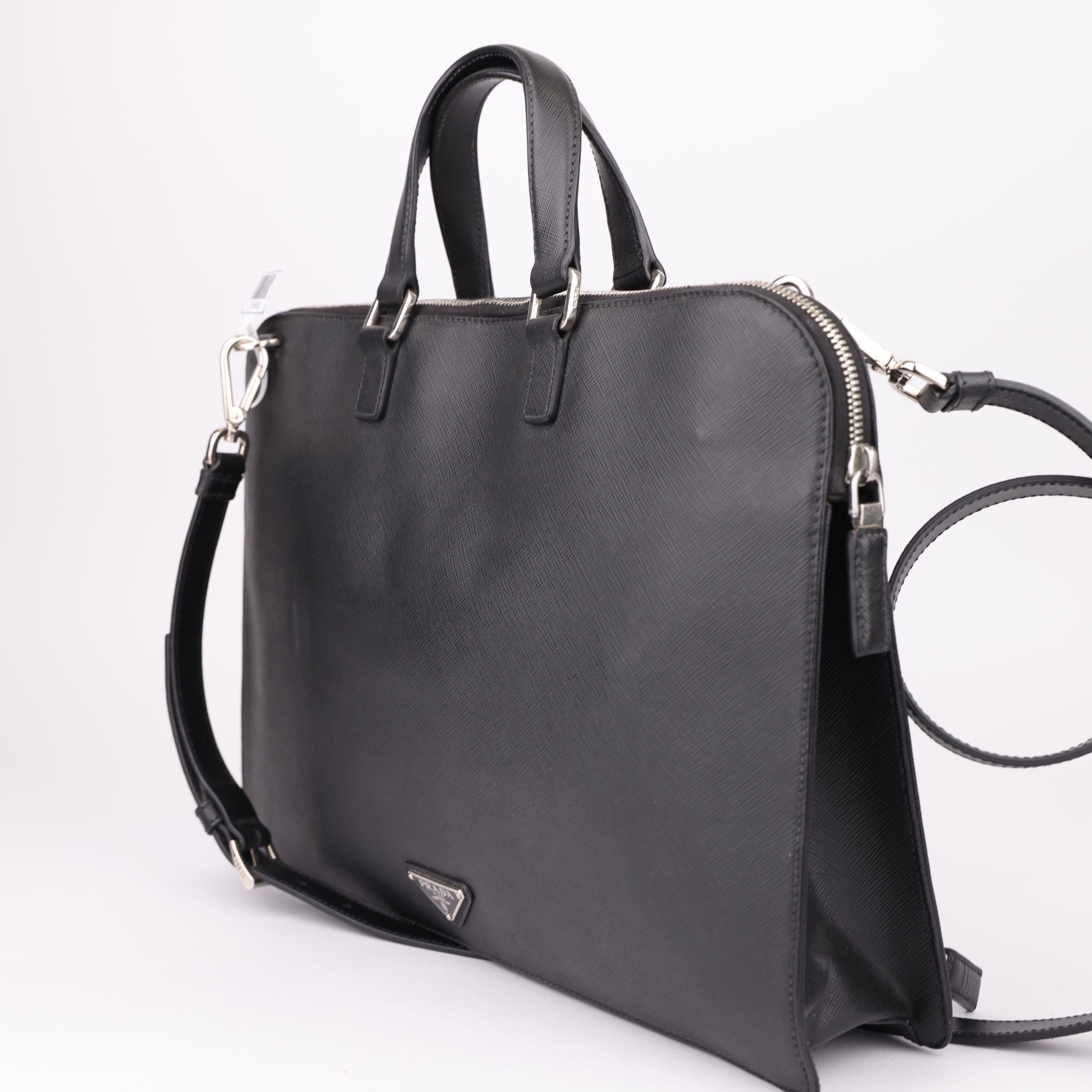 J1500 Prada Black Saffiano Leather Attache Briefcase- Pre Owned