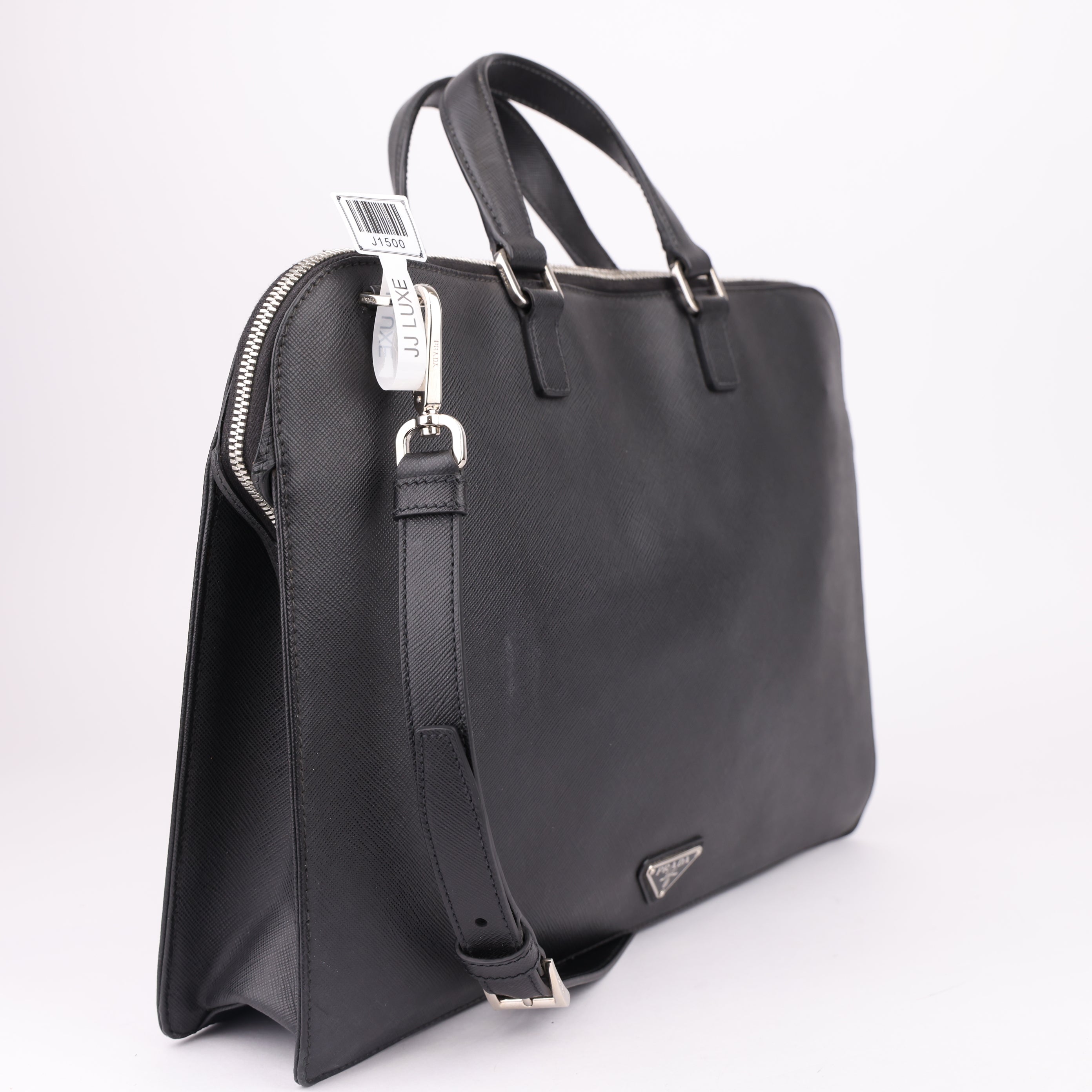 J1500 Prada Black Saffiano Leather Attache Briefcase- Pre Owned