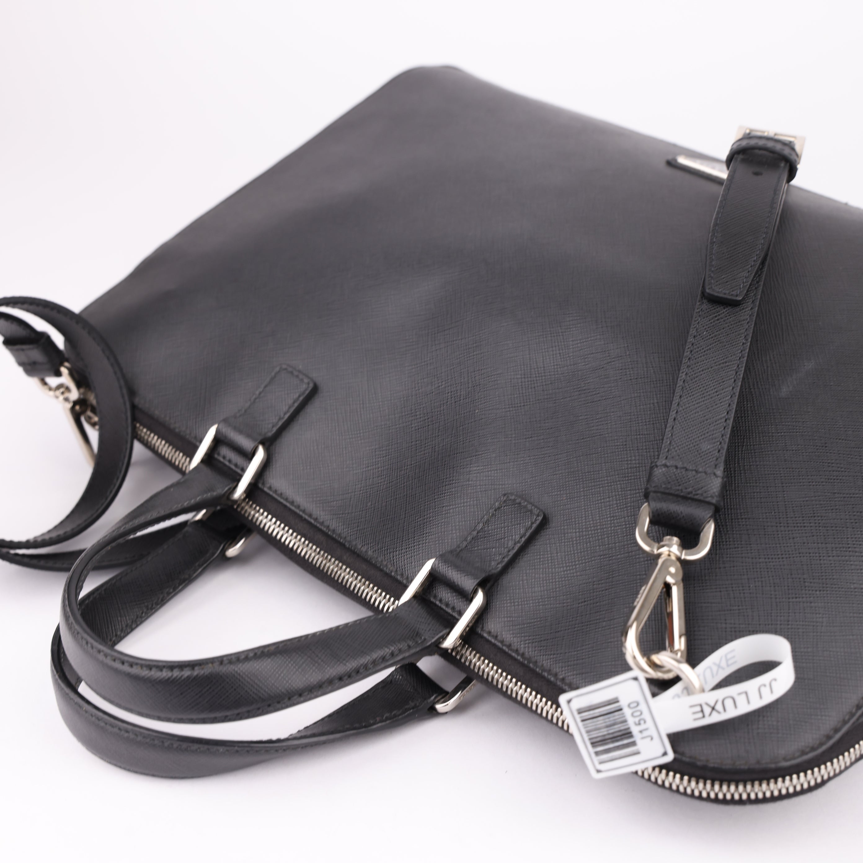 J1500 Prada Black Saffiano Leather Attache Briefcase- Pre Owned
