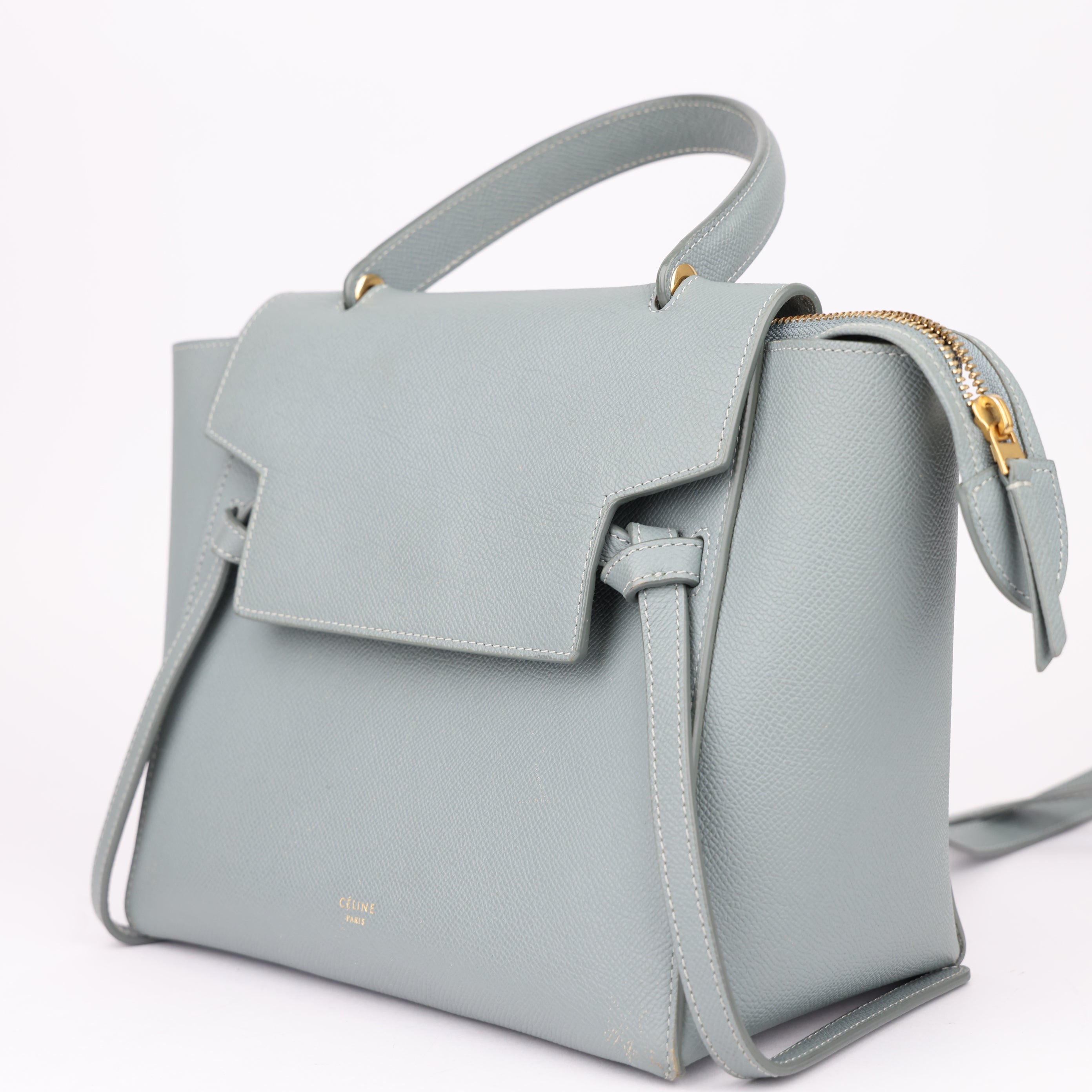 J1499 Celine Leather Belt Bag Nano Handbag Blue Pony- Pre Owned