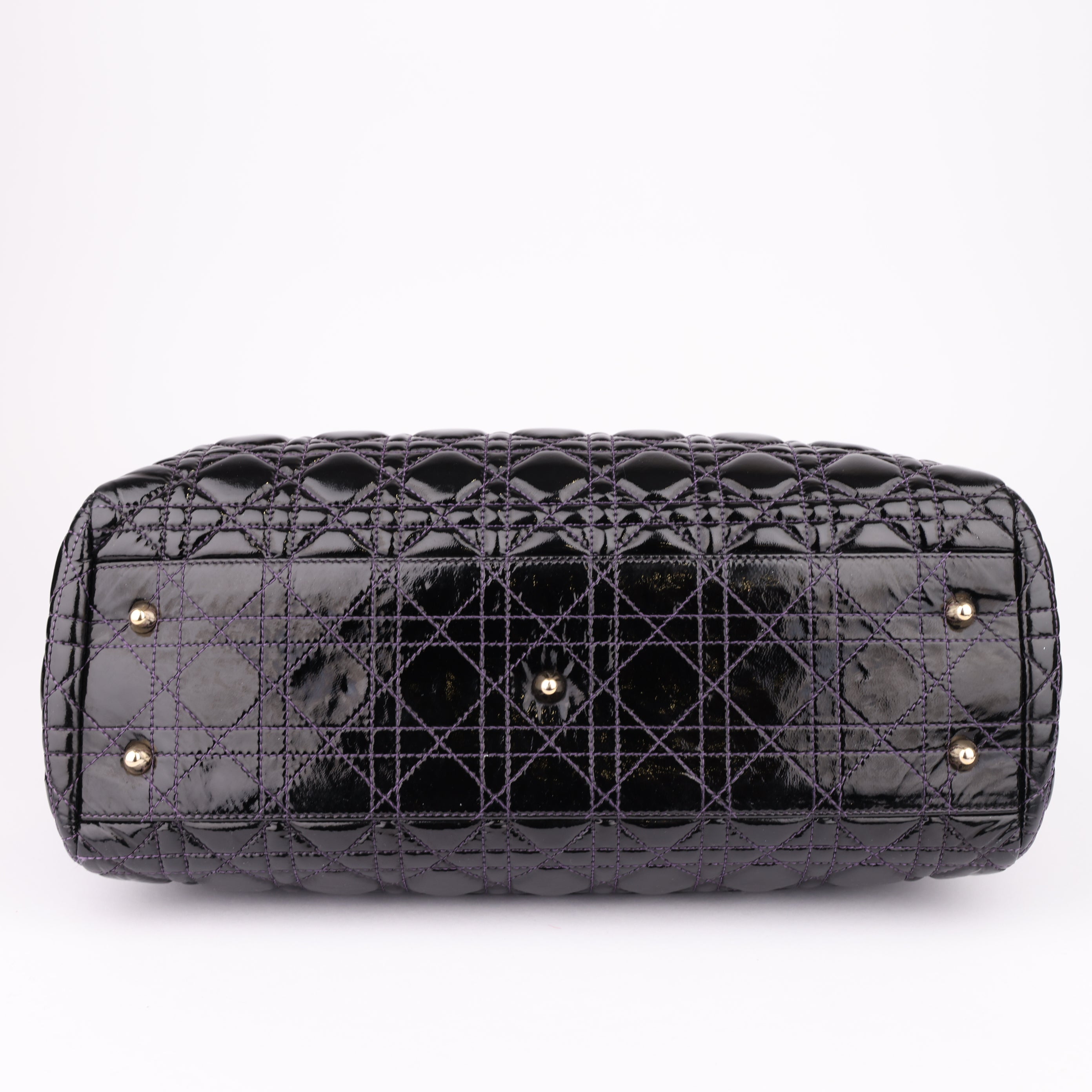 J1492 Christian Dior Black Cannage Quilted Patent Bag- Pre Owned