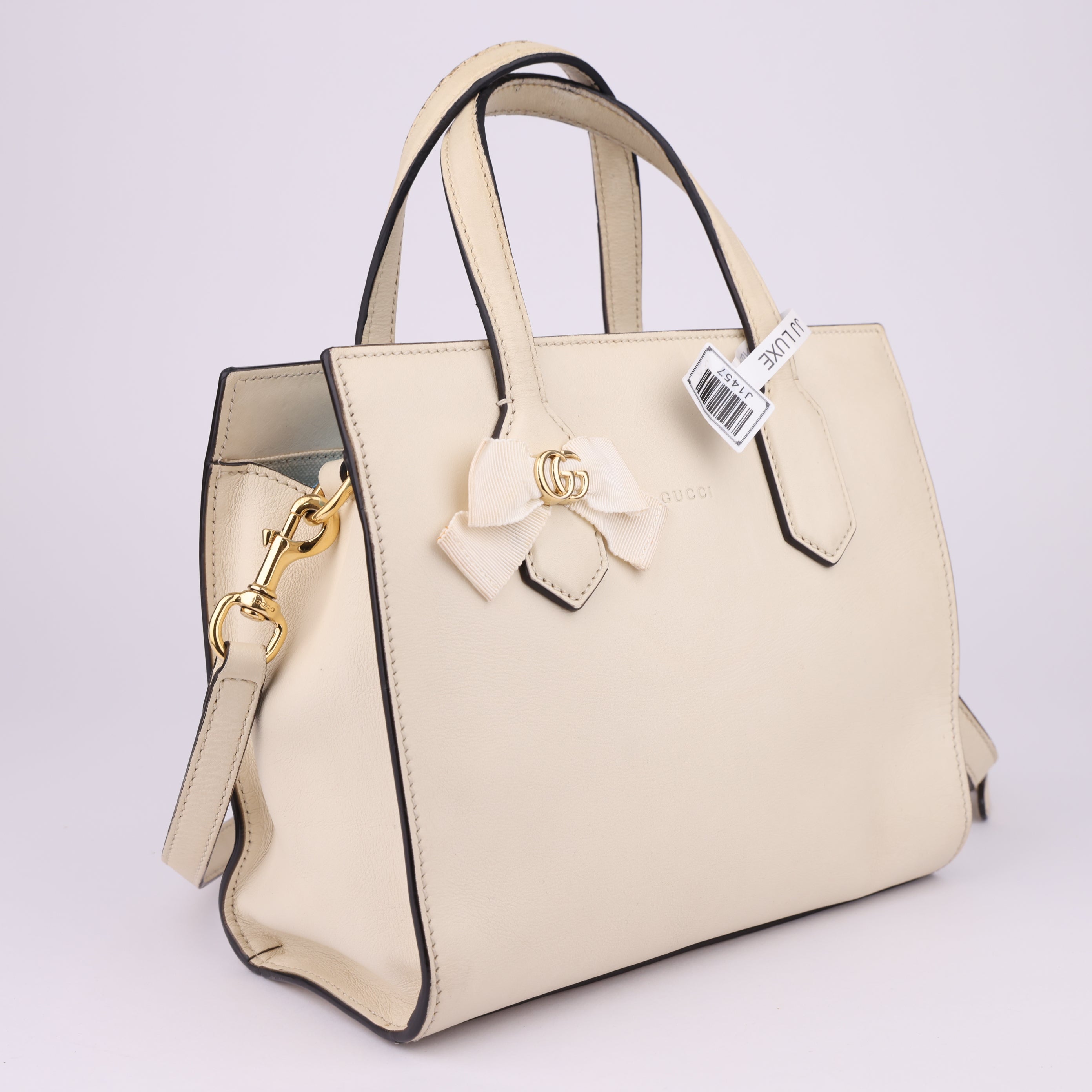J1457 GUCCI Japan limited Tote Bag Leather White Gold- Pre Owned