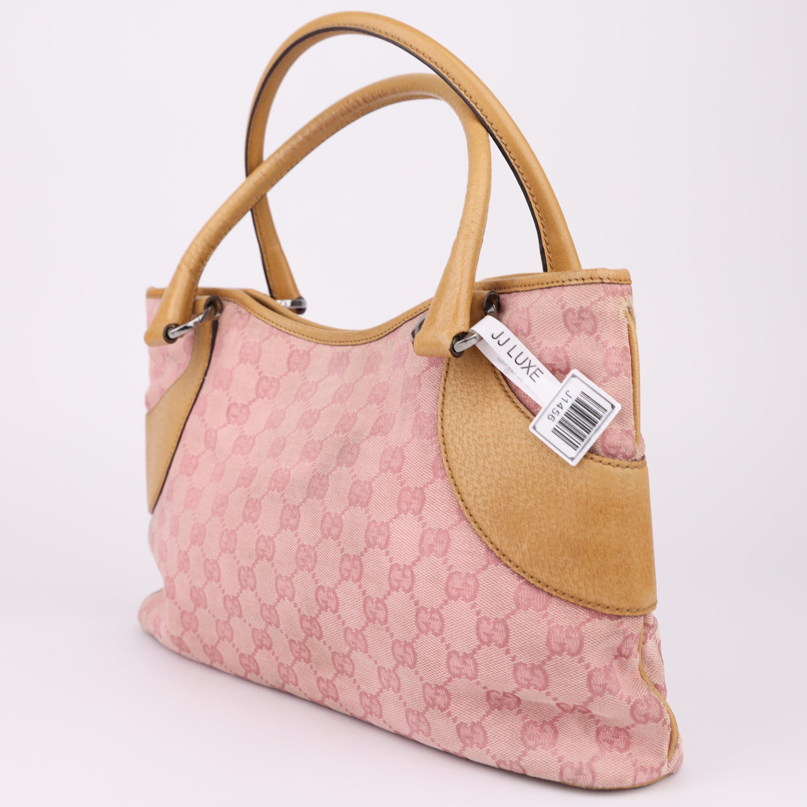 J1456 Gucci Pink GG Canvas Handbag Brown- Pre Owned