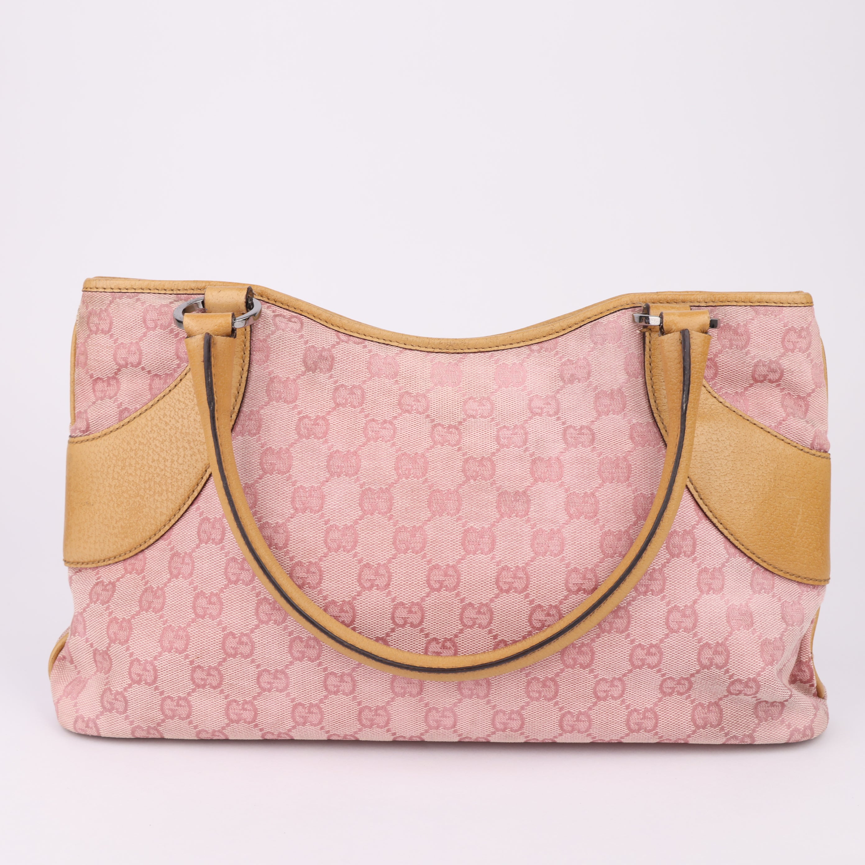 J1456 Gucci Pink GG Canvas Handbag Brown- Pre Owned