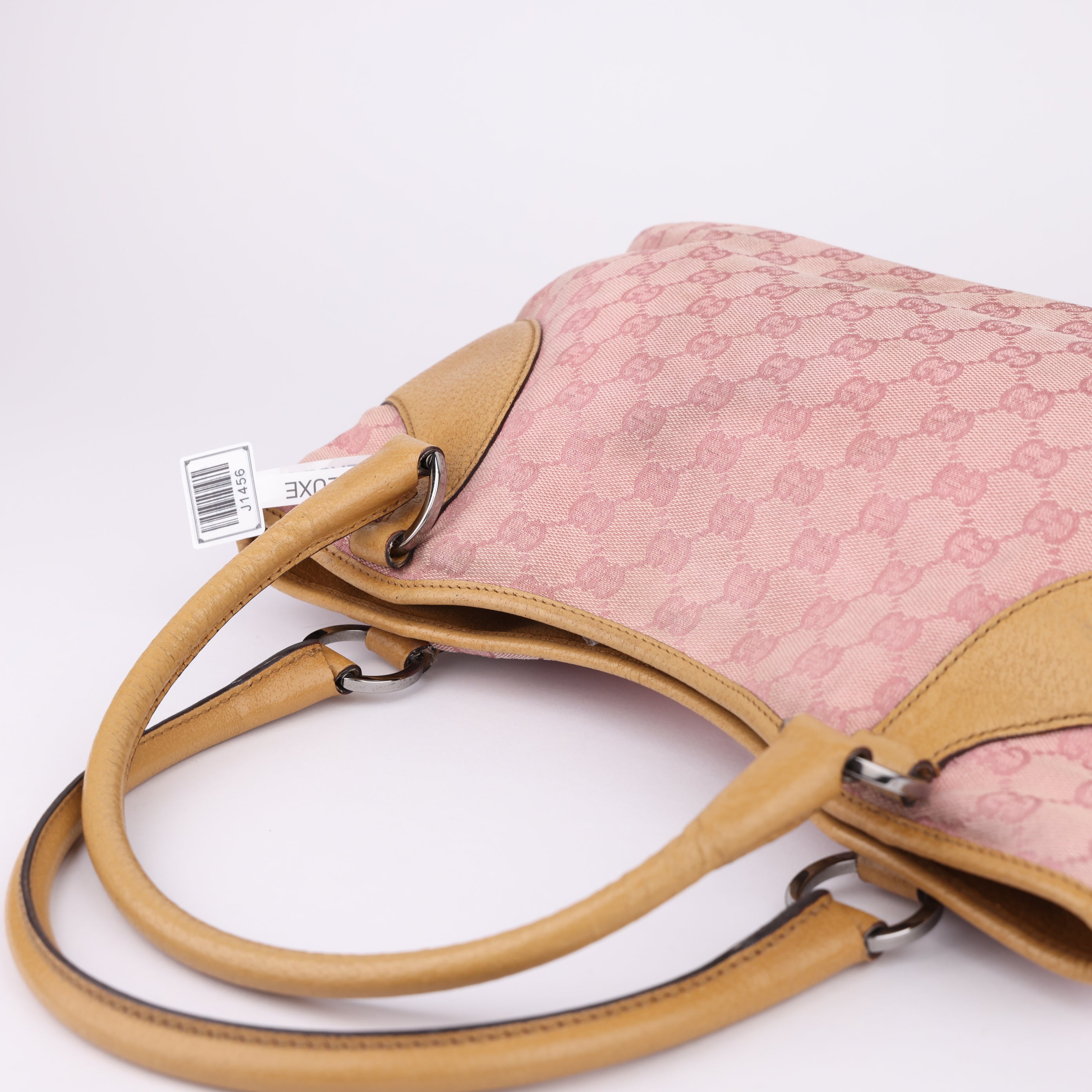 J1456 Gucci Pink GG Canvas Handbag Brown- Pre Owned