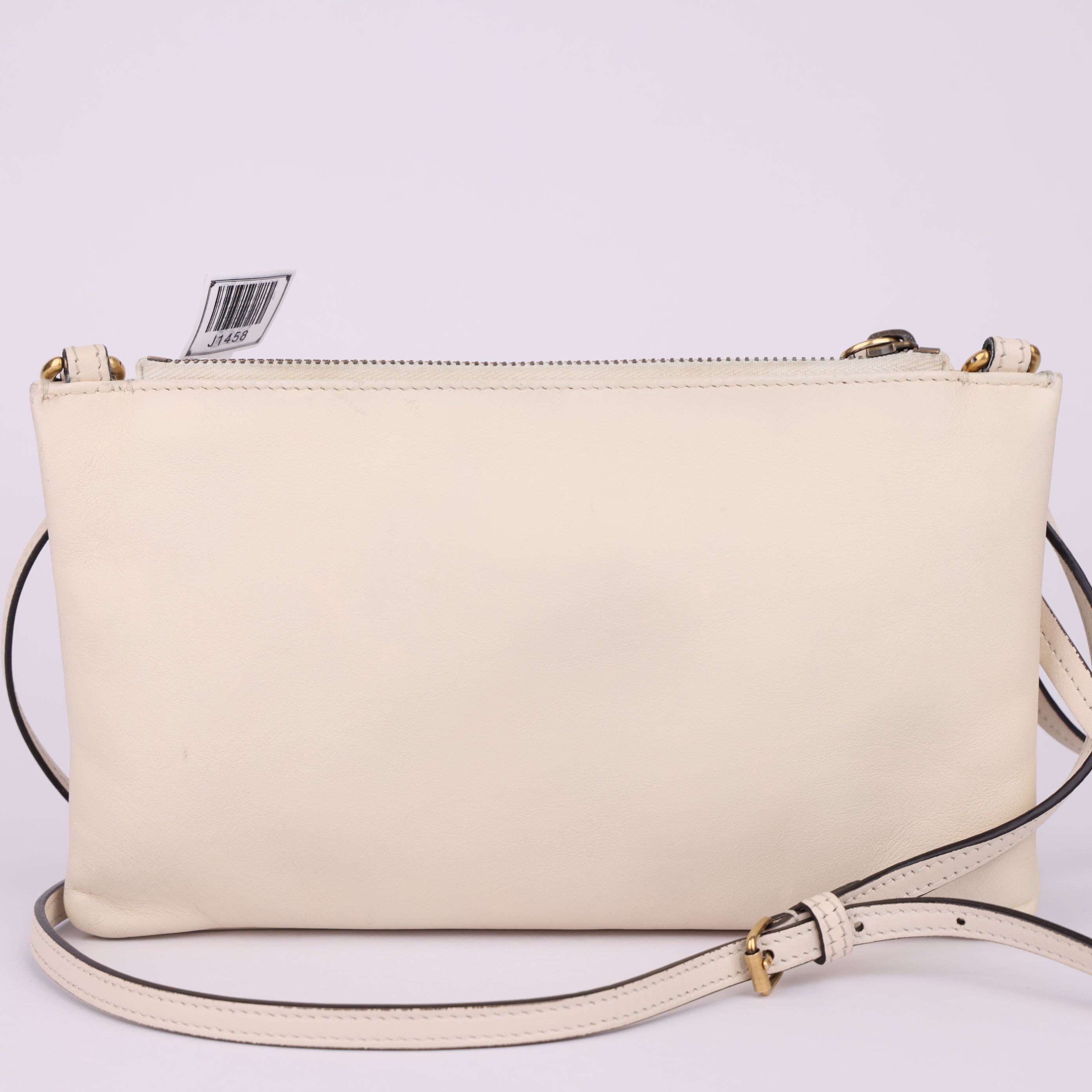 J1458 Gucci White Quilted Leather Marmont Double Pouch- Pre Owned