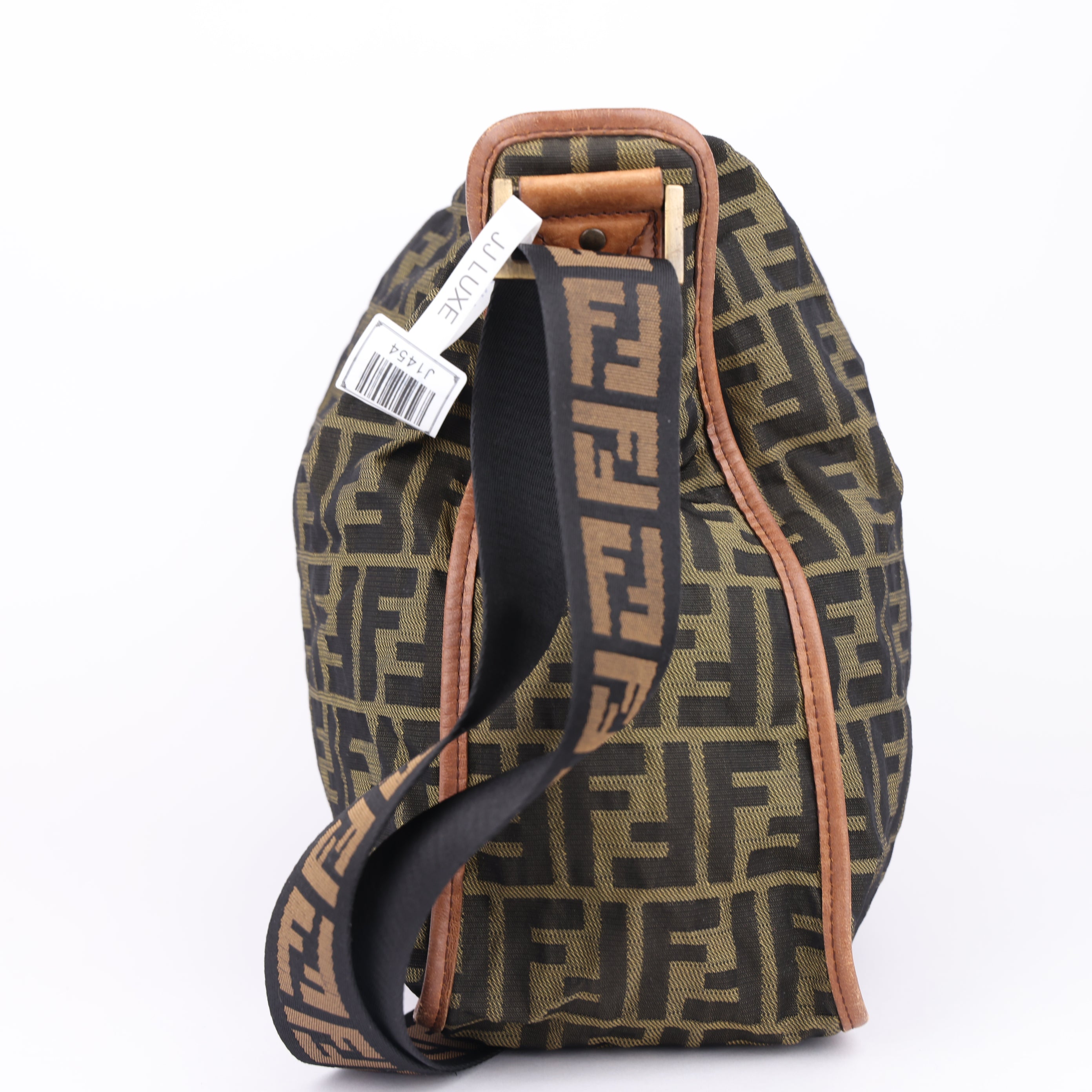 J1454 Fendi Zucca Monogram Canvas Large Messenger Crossbody Bag- Pre Owned