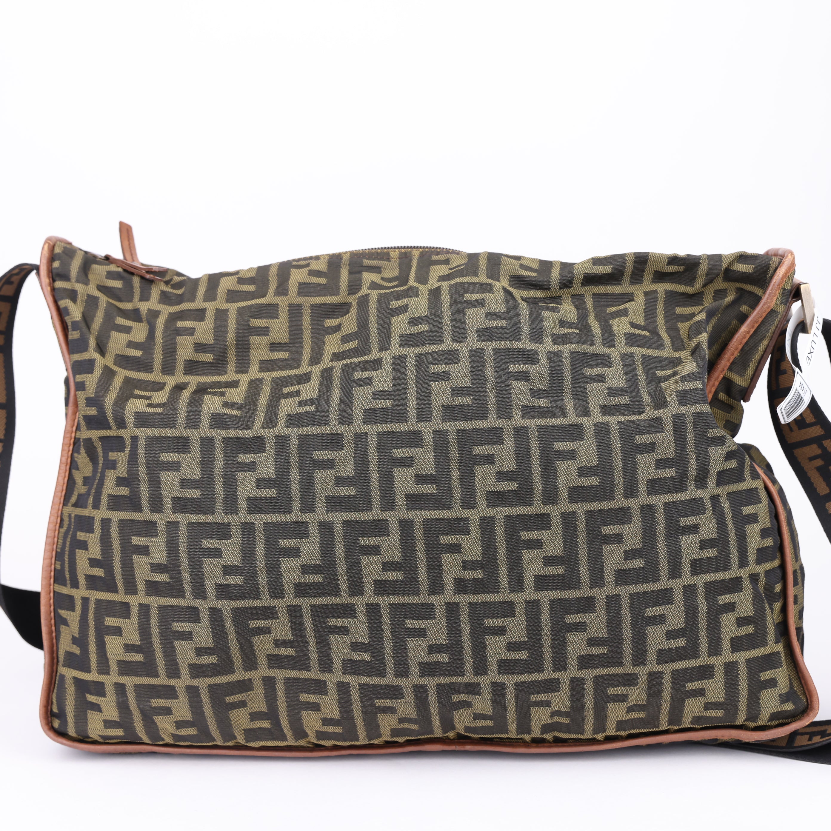J1454 Fendi Zucca Monogram Canvas Large Messenger Crossbody Bag- Pre Owned