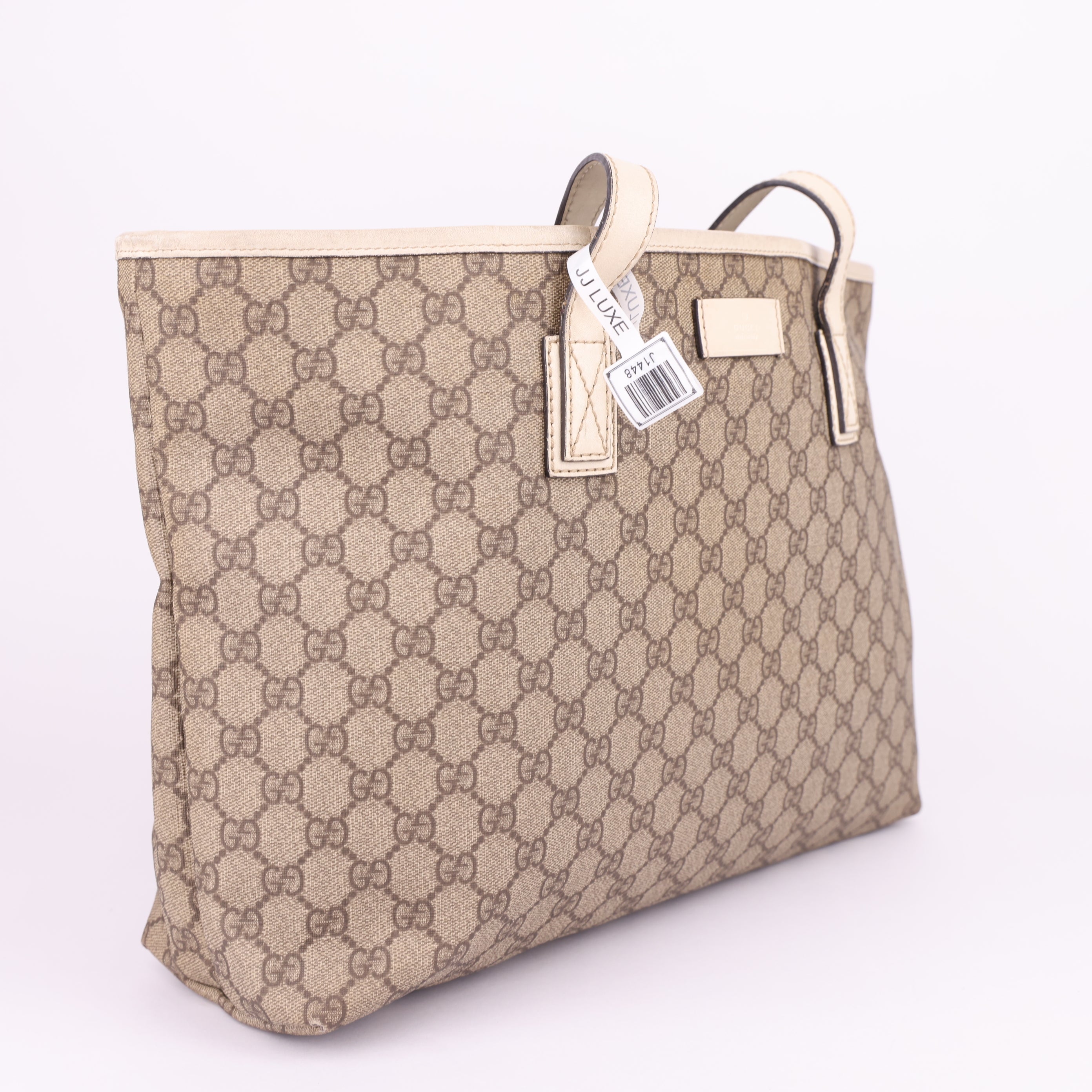 J1448 Gucci Brown White Pvc Tote Bag- Pre Owned