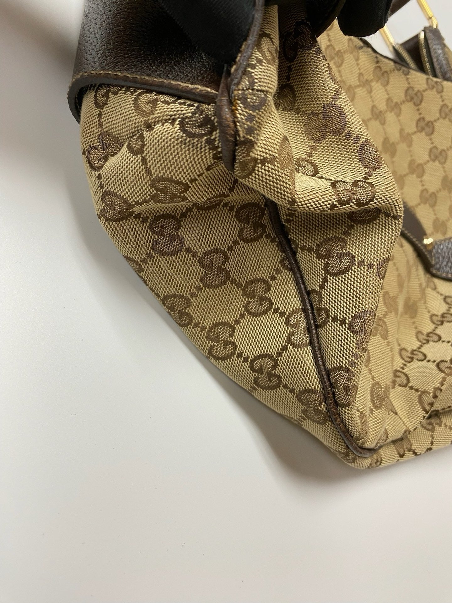 J2876 Gucci Shoulder Bag GG Canvas Amalfi Leather handbag | Pre-Owned Brown Canvas, Leather/GG