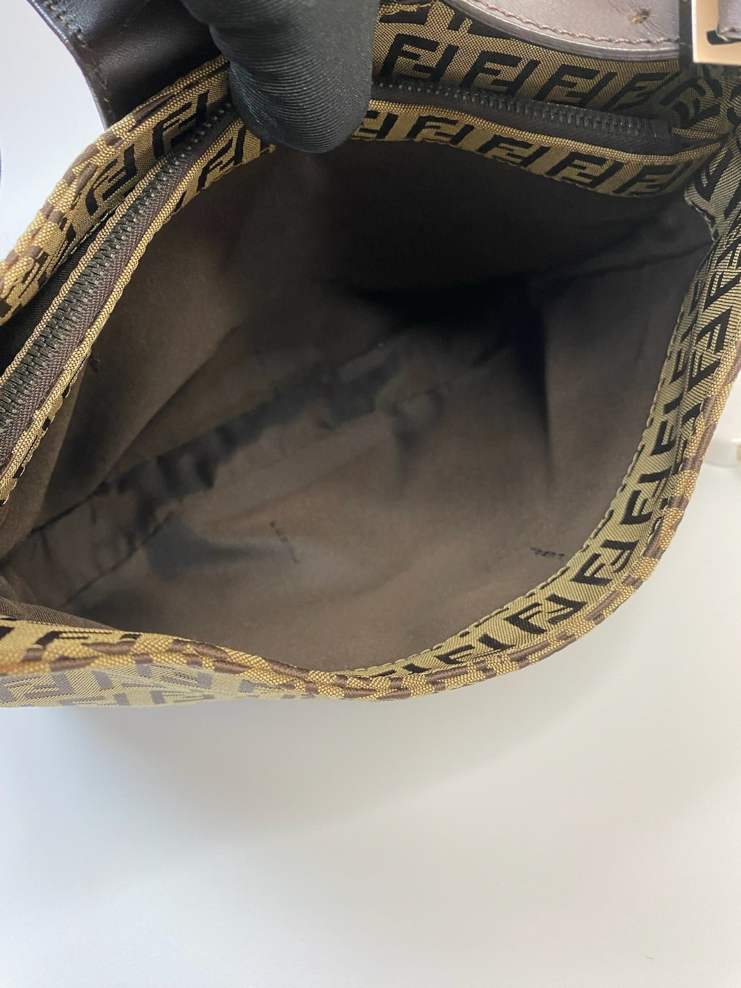 J2950 Fendi Shoulder Bag Zucchino Cnavas Crossisant Hobo baguette | Pre-Owned Brown Canvas/Zucchino FF