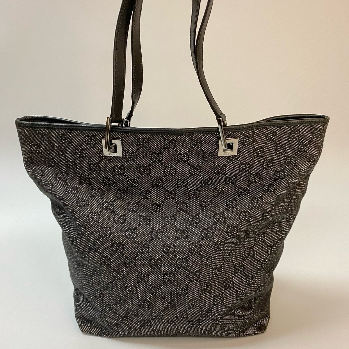 J2864 Gucci Tote Bag GG Canvas denim Monogram Bag | Pre-Owned Blue Denim, Canvas GG Monogram