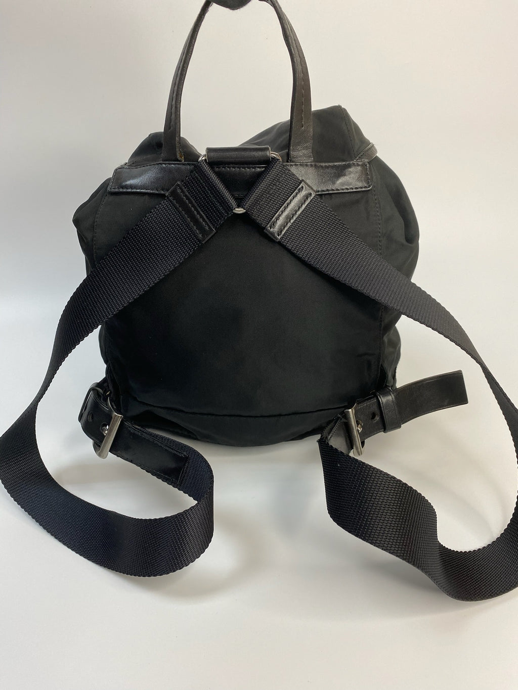 J2969# Prada Backpack Black Nylon Backpack | Pre-Owned Black Plain Nylon