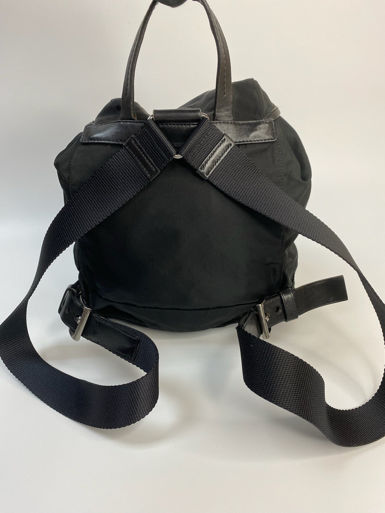J2969 Prada Backpack Black Nylon Backpack | Pre-Owned Black Plain Nylon