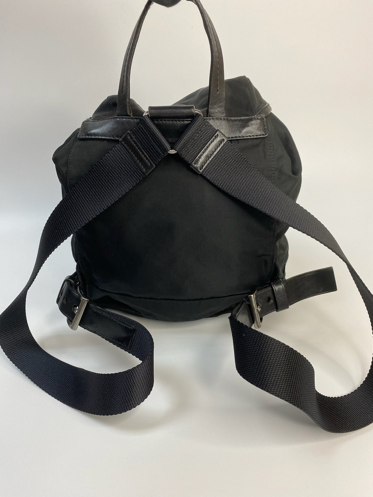 J2969# Prada Backpack Black Nylon Backpack | Pre-Owned Black Plain Nylon