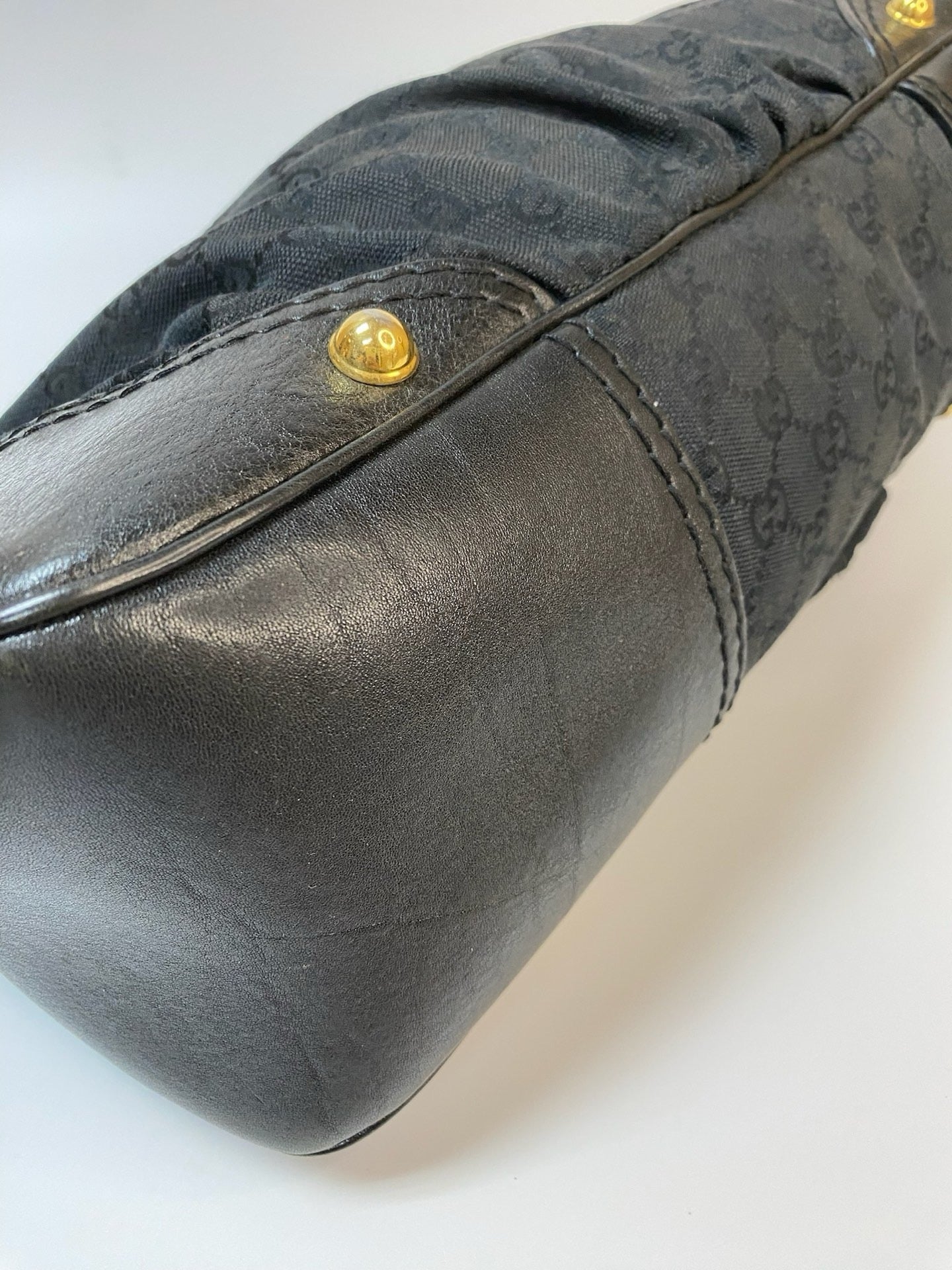 J2859 Gucci Shoulder Bag Hobo Black Monogram Canvas Shoulder Bag | Pre-Owned Black Canvas Monogram
