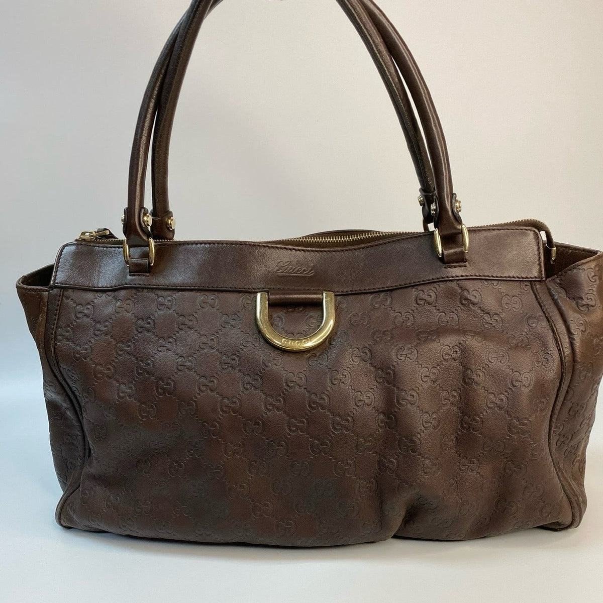 J2882 Gucci Tote Bag Brown Guccissima leather D Ring Tote | Pre-Owned Brown Leather/Guccissima