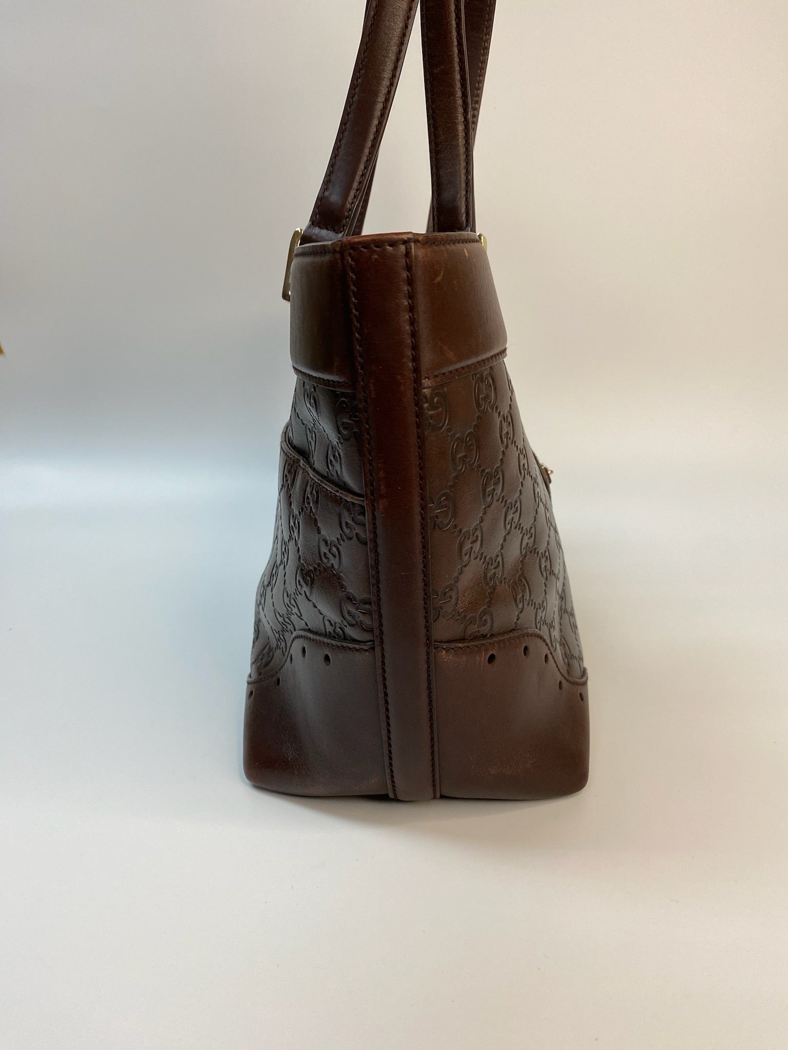 J2989 Gucci Tote Bag Guccissima Large Punch Tote Chocolate Brown | Pre-Owned Like New Chocolate Brown Canvas Guccissima