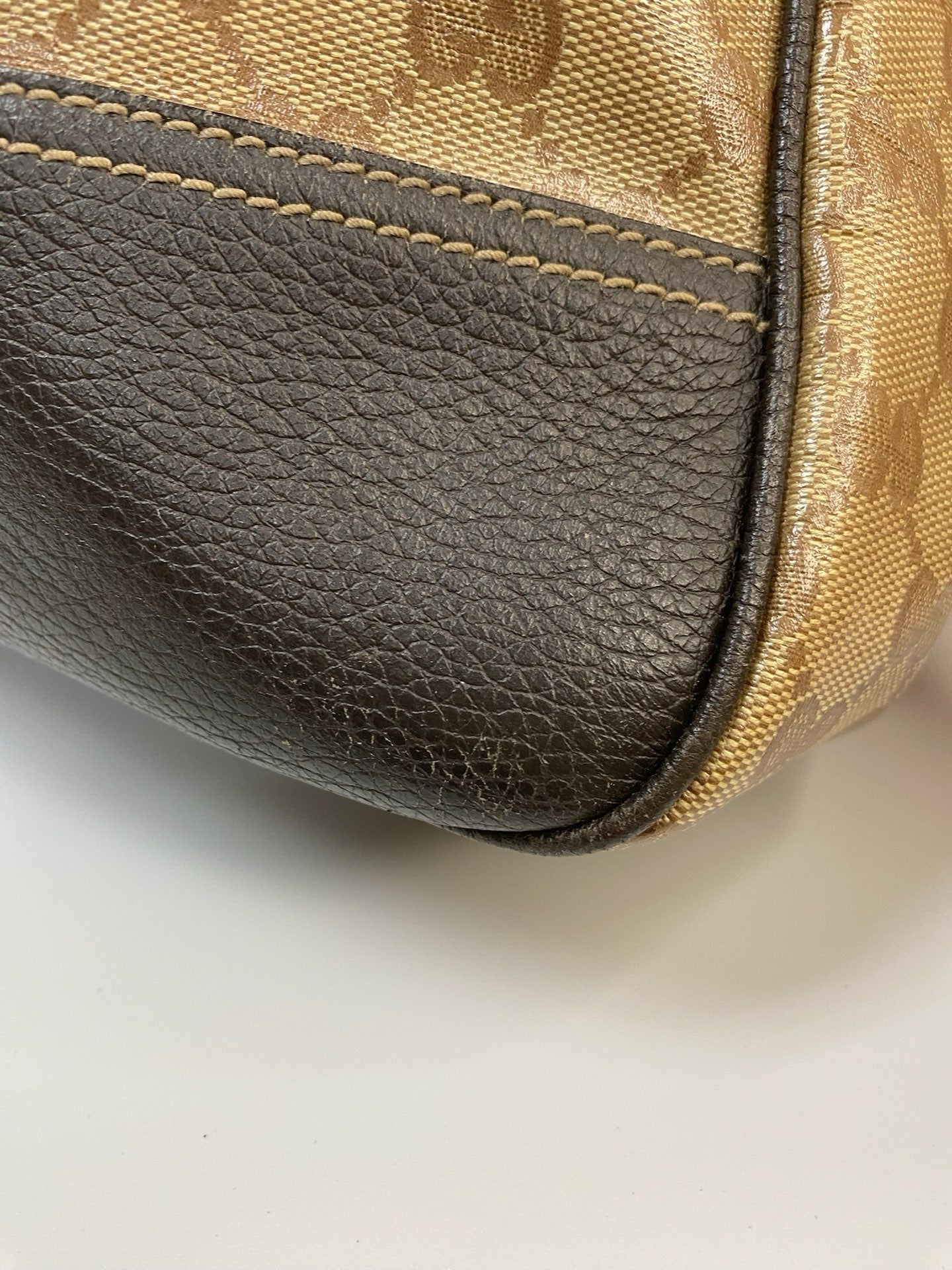 J2881 Gucci Tote Bag Beige GG Crystal Canvas and Leather Large Princy Tote | Pre-Owned Beige Canvas, Leather, Crystal/GG