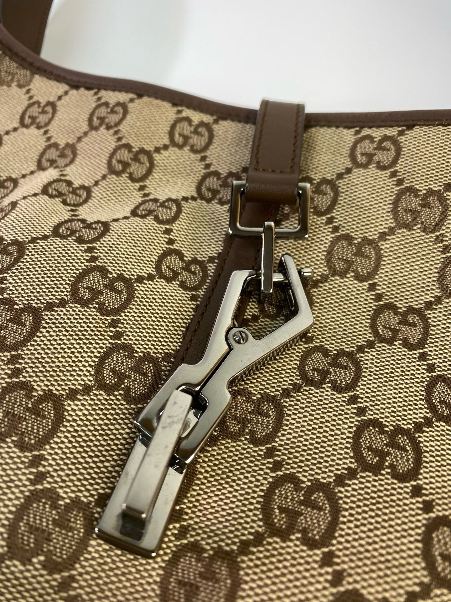 J2960 Gucci Shoulder Bag Jackie One Should Bag Beige GG Canvas Leather | Pre-Owned Beige GG monogram Canvas, Leather