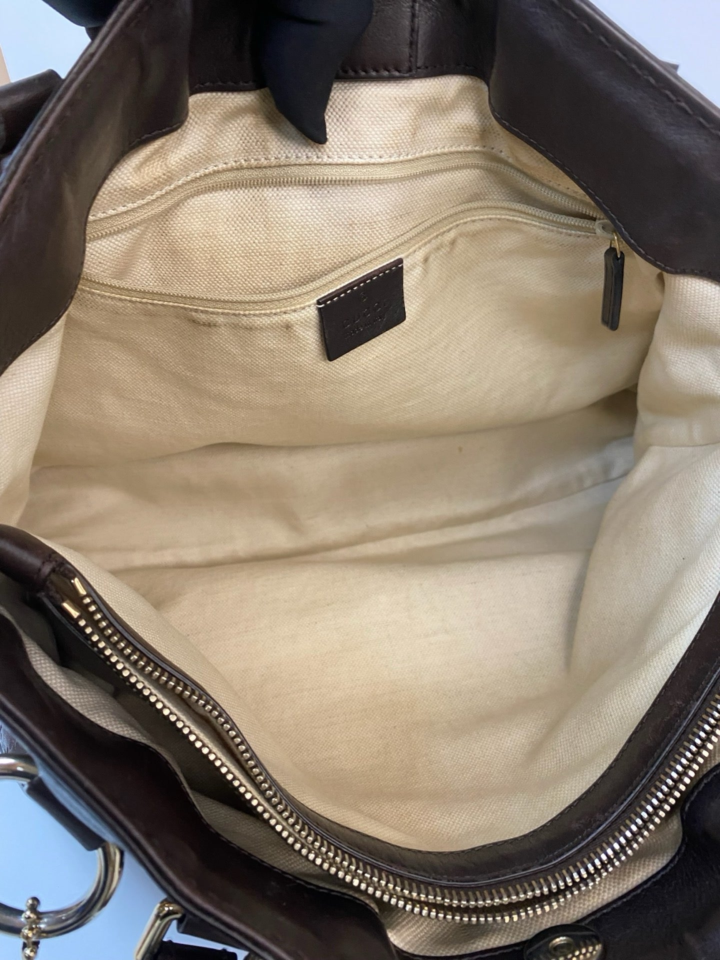 J2857 Gucci Tote Bag Dark Brown Guccisima Leather Sukey Tote | Pre-Owned Dark Brown Leather Guccissima