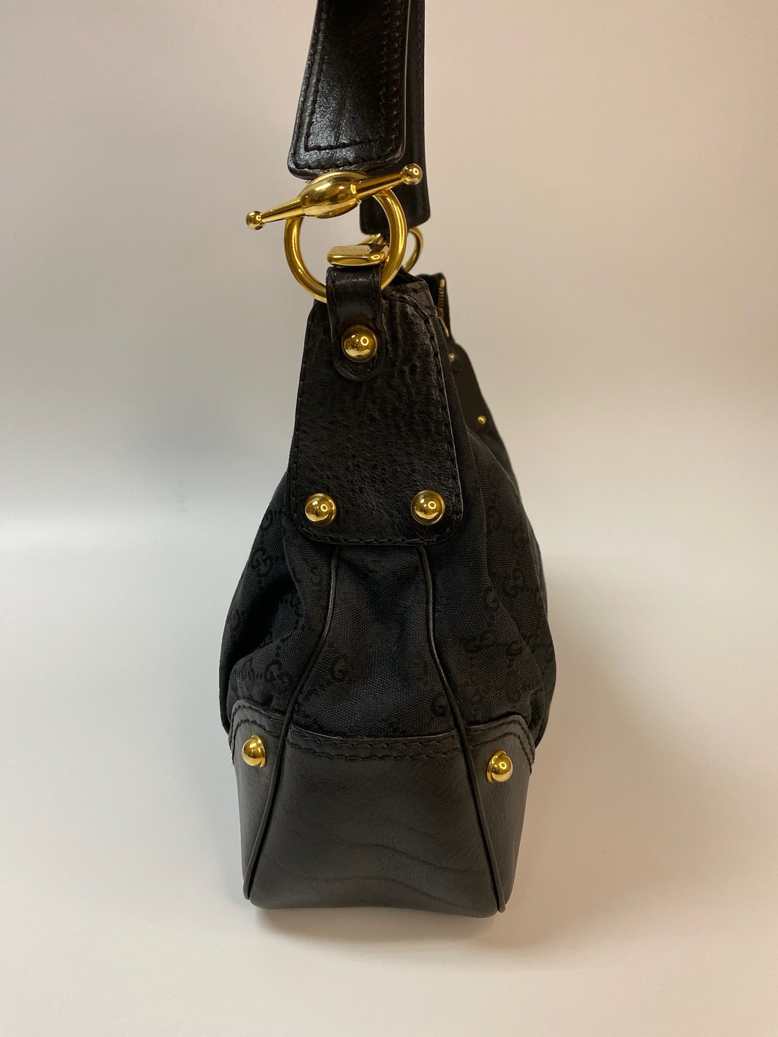 J2859 Gucci Shoulder Bag Hobo Black Monogram Canvas Shoulder Bag | Pre-Owned Black Canvas Monogram