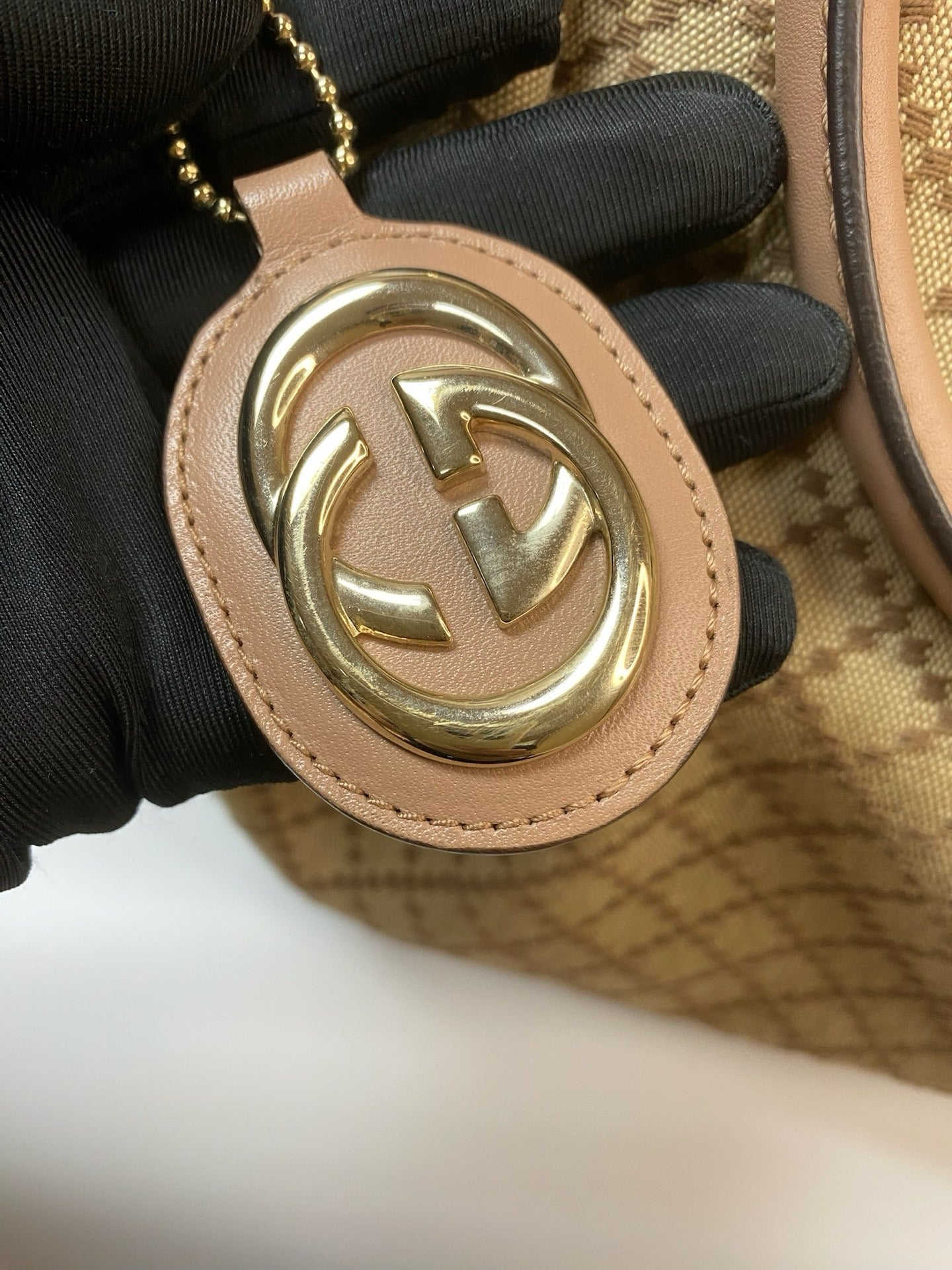 J2879 Gucci Top Handle Bag Diamante Canvas Sukeyy Tote | Pre-Owned Brown Canvas/Diamante