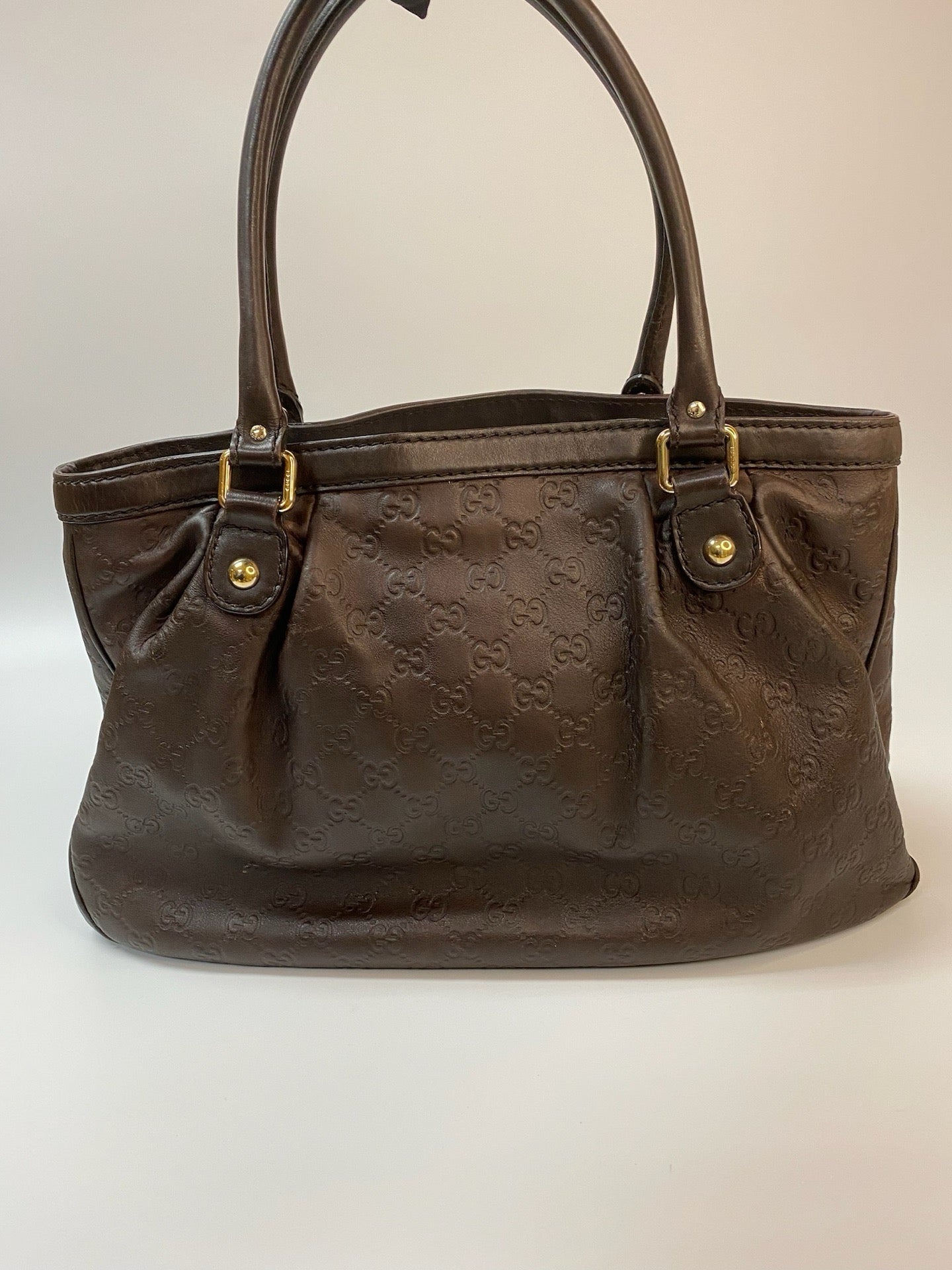 J2857 Gucci Tote Bag Dark Brown Guccisima Leather Sukey Tote | Pre-Owned Dark Brown Leather Guccissima