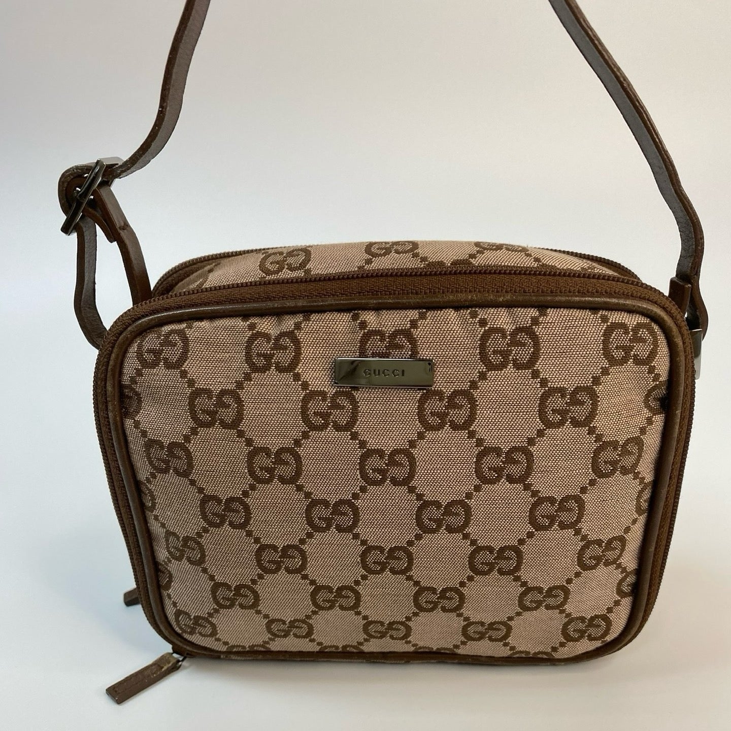 J2994 Gucci Shoulder Bag GG Canvas Mini Double-zip Pochette | Pre-Owned Canvas GG
