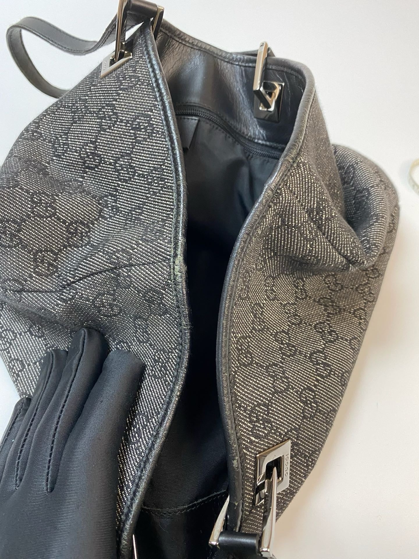 J2864 Gucci Tote Bag GG Canvas denim Monogram Bag | Pre-Owned Blue Denim, Canvas GG Monogram