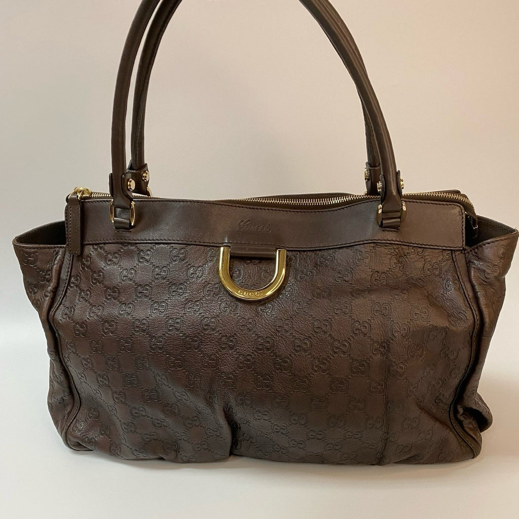 J2884 Gucci Tote Bag Brown Guccissima leather D Ring Tote | Pre-Owned rown Leather/Guccissima
