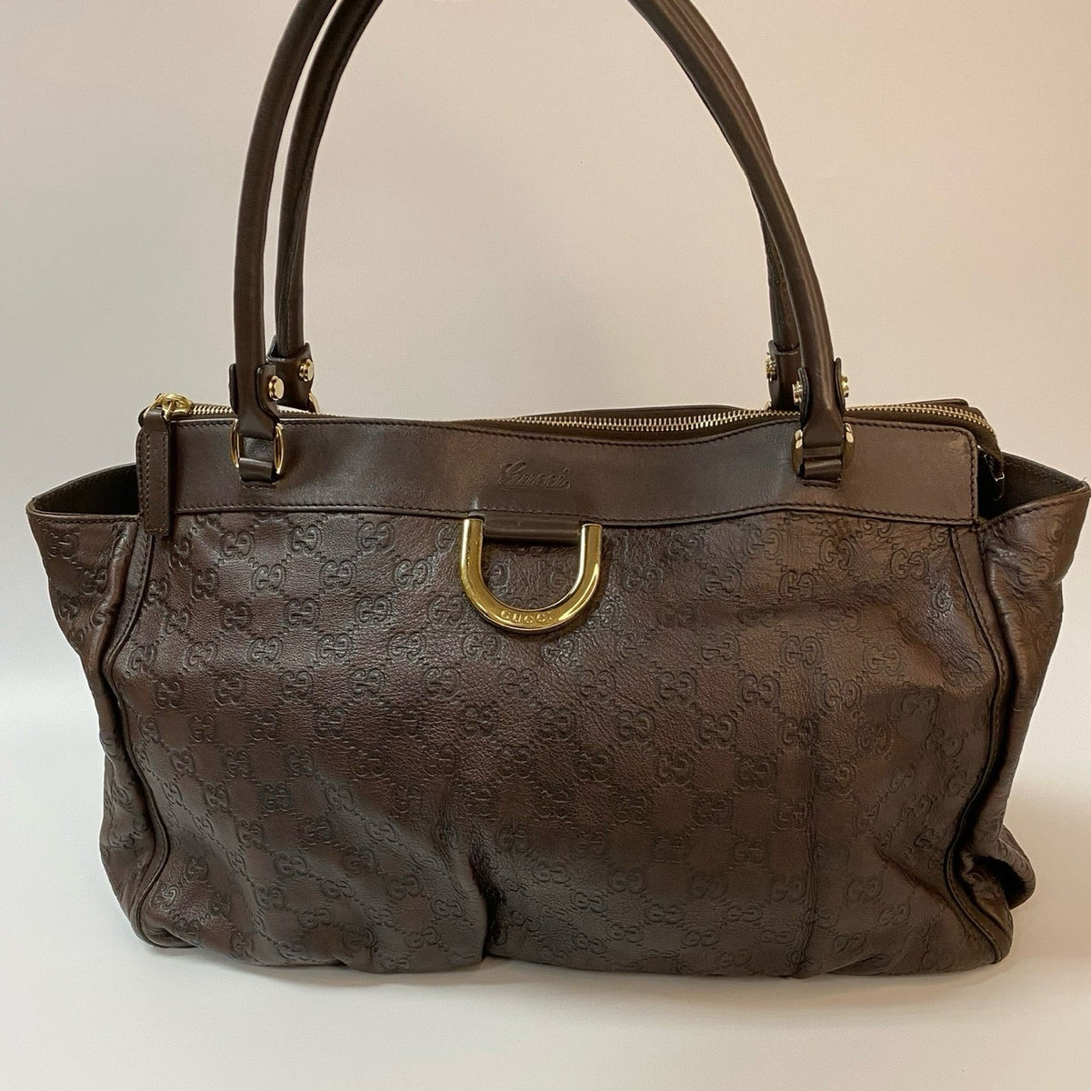 J2884 Gucci Tote Bag Brown Guccissima leather D Ring Tote | Pre-Owned rown Leather/Guccissima